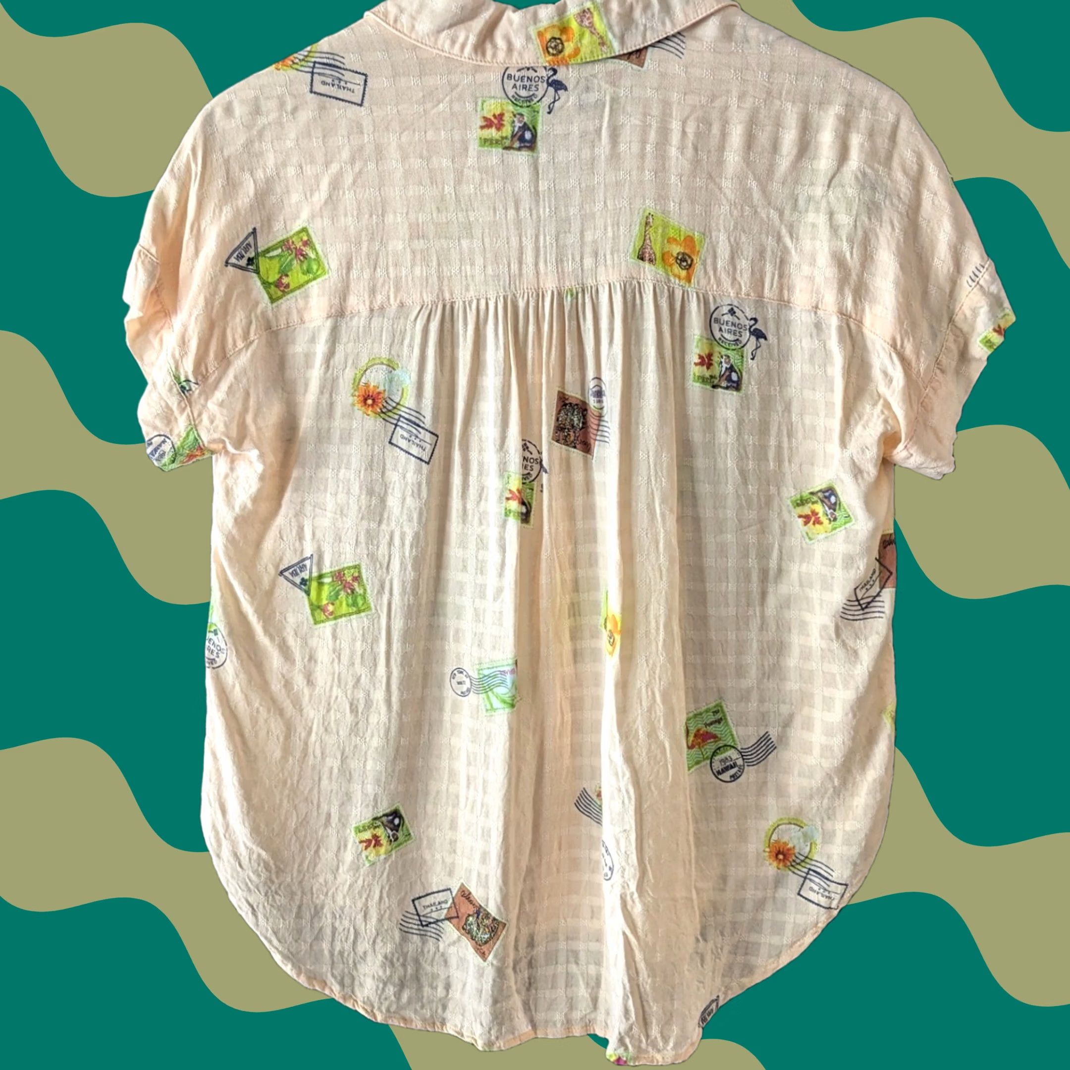 Stampd Jane + Delancey Blouse Short Sleeve Womens Peach Print Button Up Collared Casual Travel Summer Vintage No Size S / US 4 / IT 40 - 1 Thumbnail