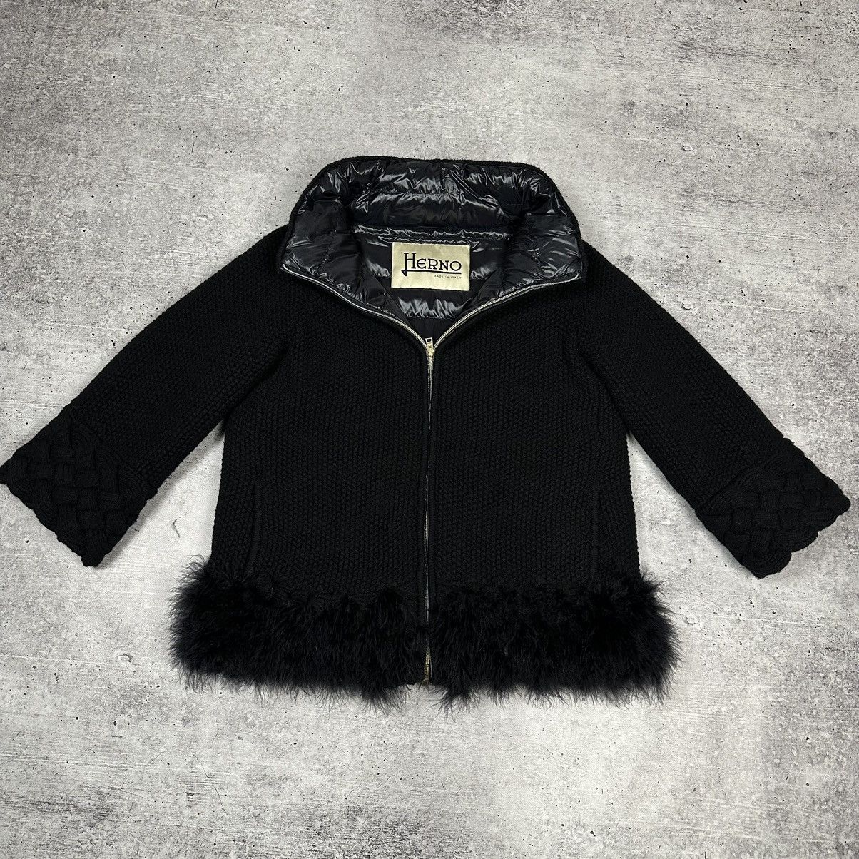 Designer × Herno HERNO Knitted Wool Down Jacket Feathers The Cuff Black Size M / US 6-8 / IT 42-44 - 1 Thumbnail