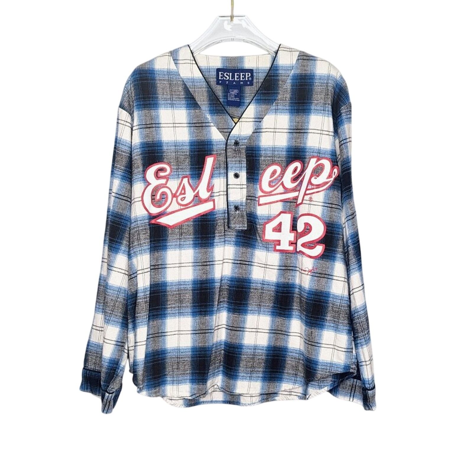 Vintage Vintage Plaid Esleep 90s Baseball Jersey Flannel Sleep Shirt Size XL / US 12-14 / IT 48-50 - 1 Thumbnail