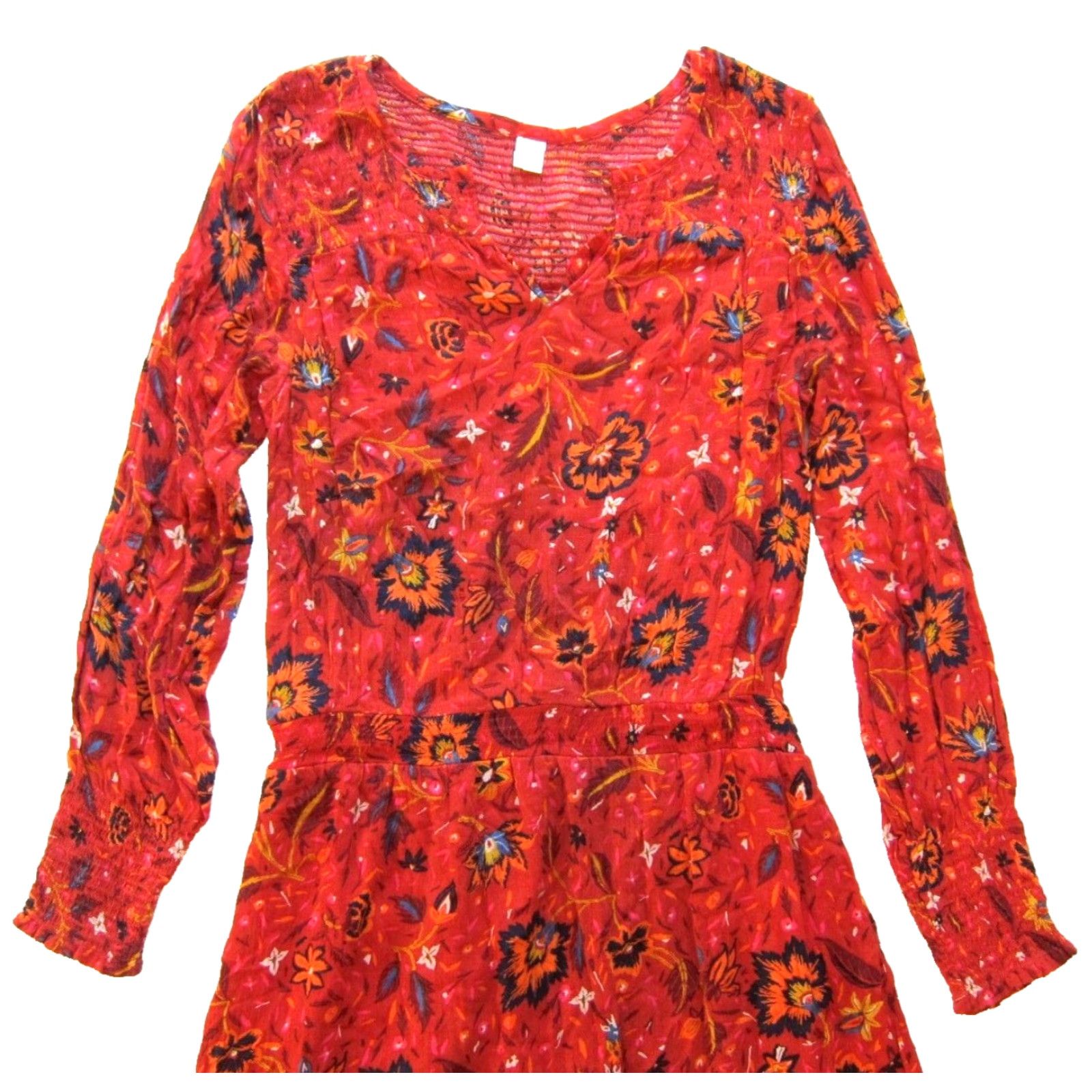 Old Navy Old Navy Maxi Dress Floral V-Neck Long Sleeve 100% Rayon Orange Blue Women Medium Size M / US 6-8 / IT 42-44 - 4 Thumbnail