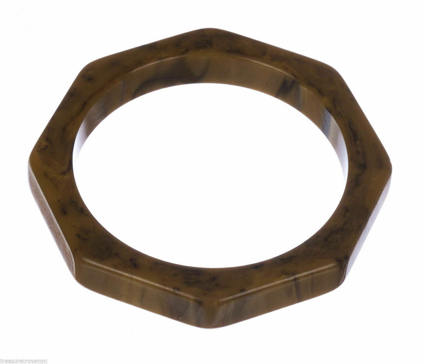 Designer Octagonal Cream and Brown Bakelite Swirl Bangle Bracelet Size ONE SIZE - 1 Thumbnail