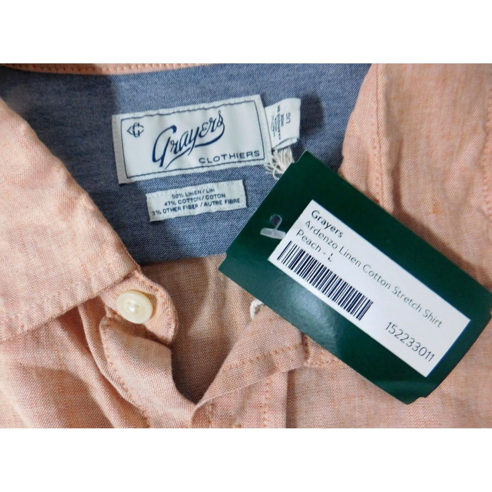 Grayers Grayers Men Shirt Large Peach Button Down Shirt Long Sleeve Collared Button-Up Orange Cotton Size US L / EU 52-54 / 3 - 7 Thumbnail