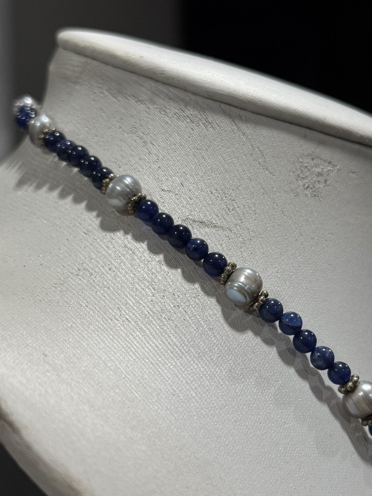 Jewelry Sterling Silver Lapis W Pearls Bead Necklace. 21 inch Size ONE SIZE - 7 Thumbnail
