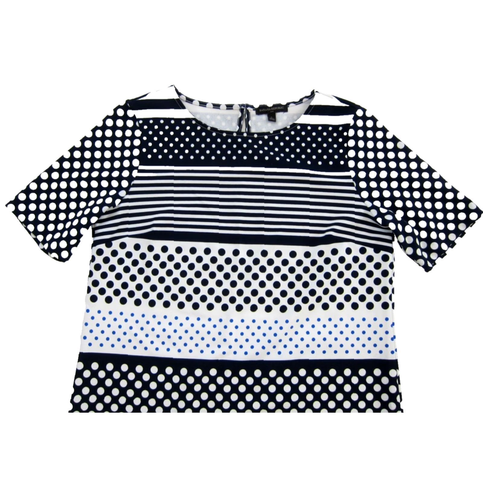 Banana Republic Banana Republic Dress Blue Polka Dot Stretch Short Sleeve Shift Large Women Midi Knee Length Maxi Shirt Dress Size 36" / US 14 / IT 50 - 4 Thumbnail