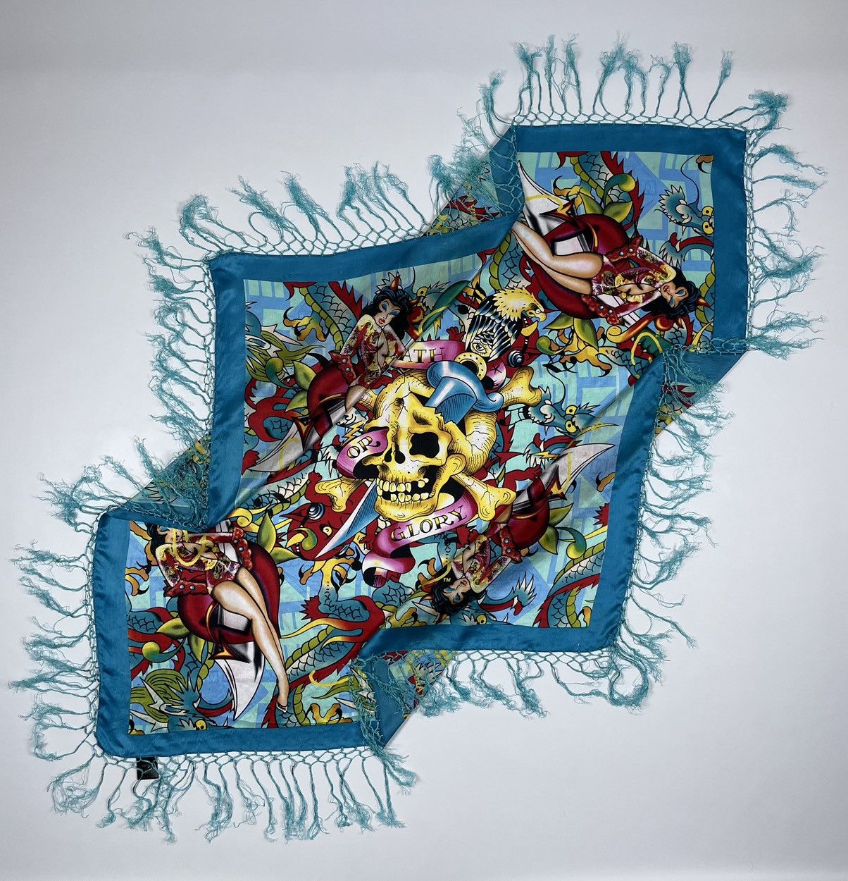 Ed Hardy Ed Hardy Christian Audigier Silk Scarf “Death or glory “ Size ONE SIZE - 5 Thumbnail
