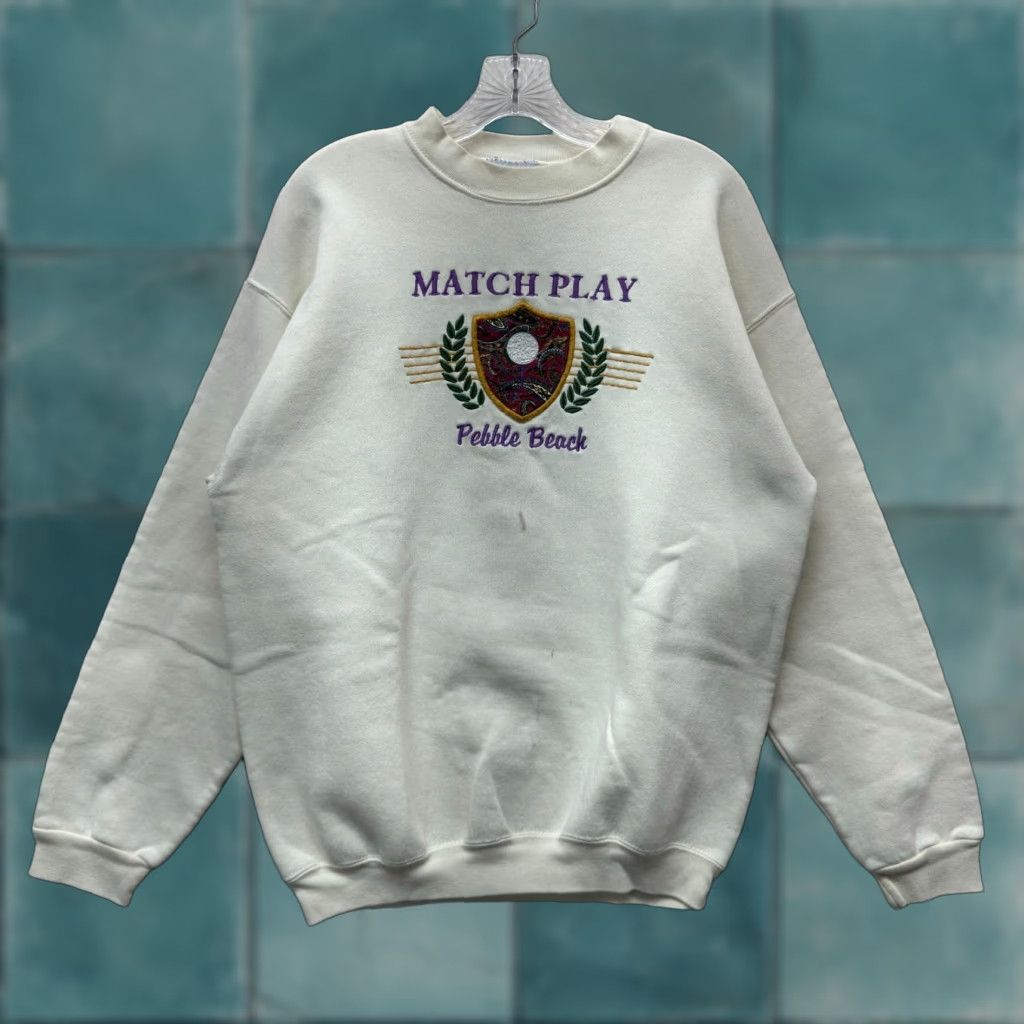 Vintage VINTAGE 90s Golf Sweatshirt Large Embroidered Match Play Pebble Beach Womens L White Size L / US 10 / IT 46 - 1 Thumbnail
