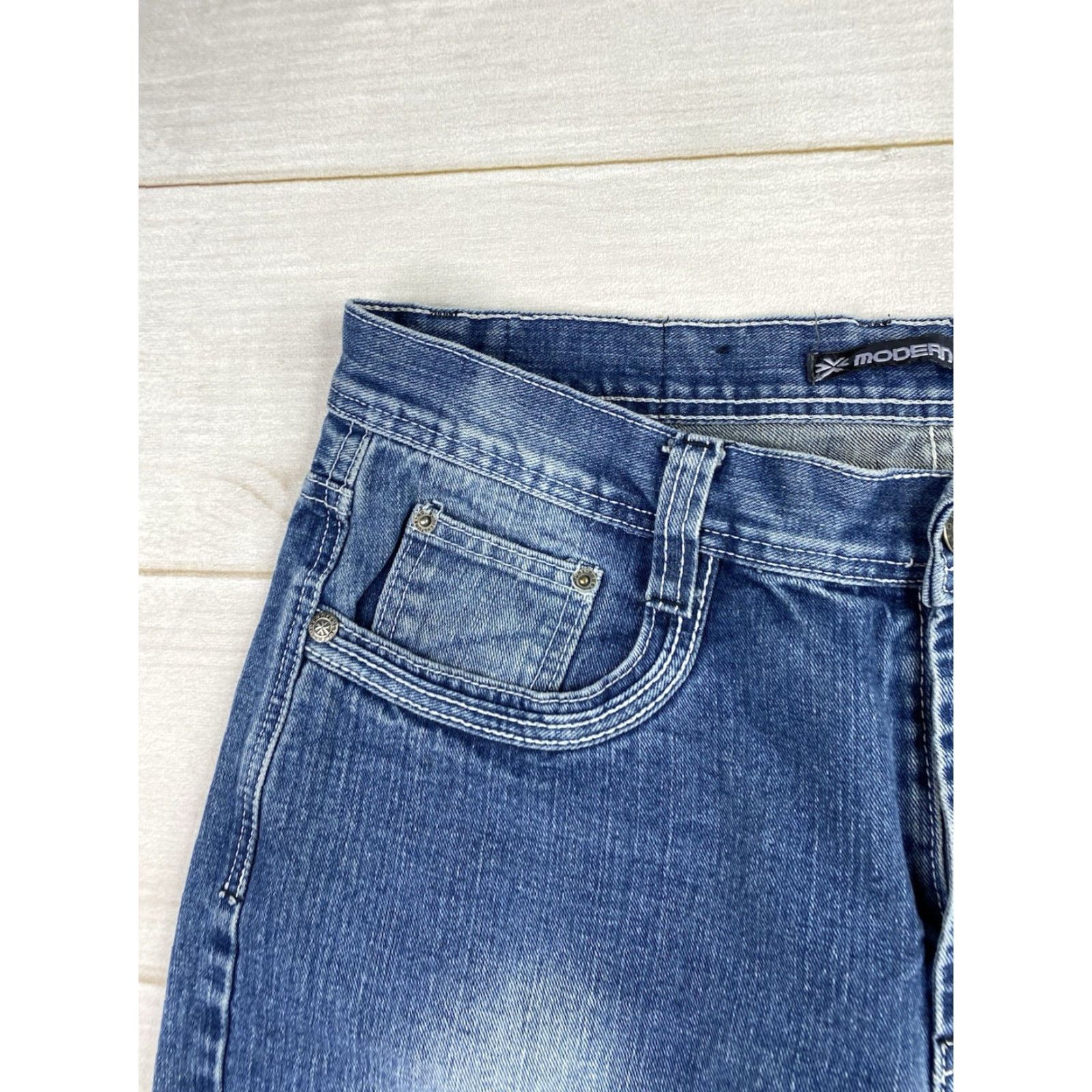 Vintage Modern Culture Jeans 5-Pocket Denim Distressed Pockets Size 38/32 Men's Blue Stone Wash Made in China / Regular Fit Size US 38 / EU 54 - 2 Thumbnail