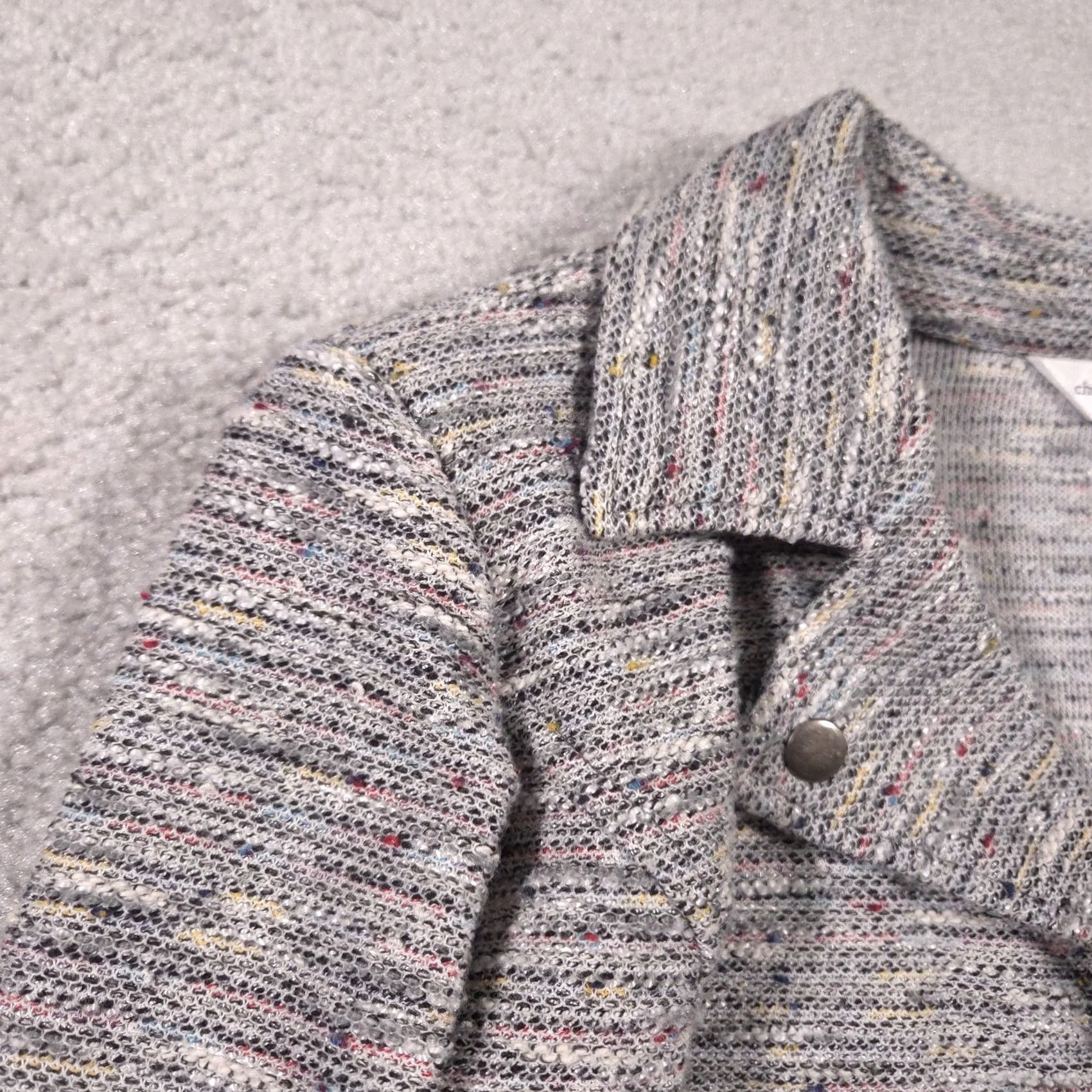 Vintage Christopher & Banks Jacket Womens M Gray Knit Moto Zip Snap Lapel Pockets Size M / US 6-8 / IT 42-44 - 6 Thumbnail