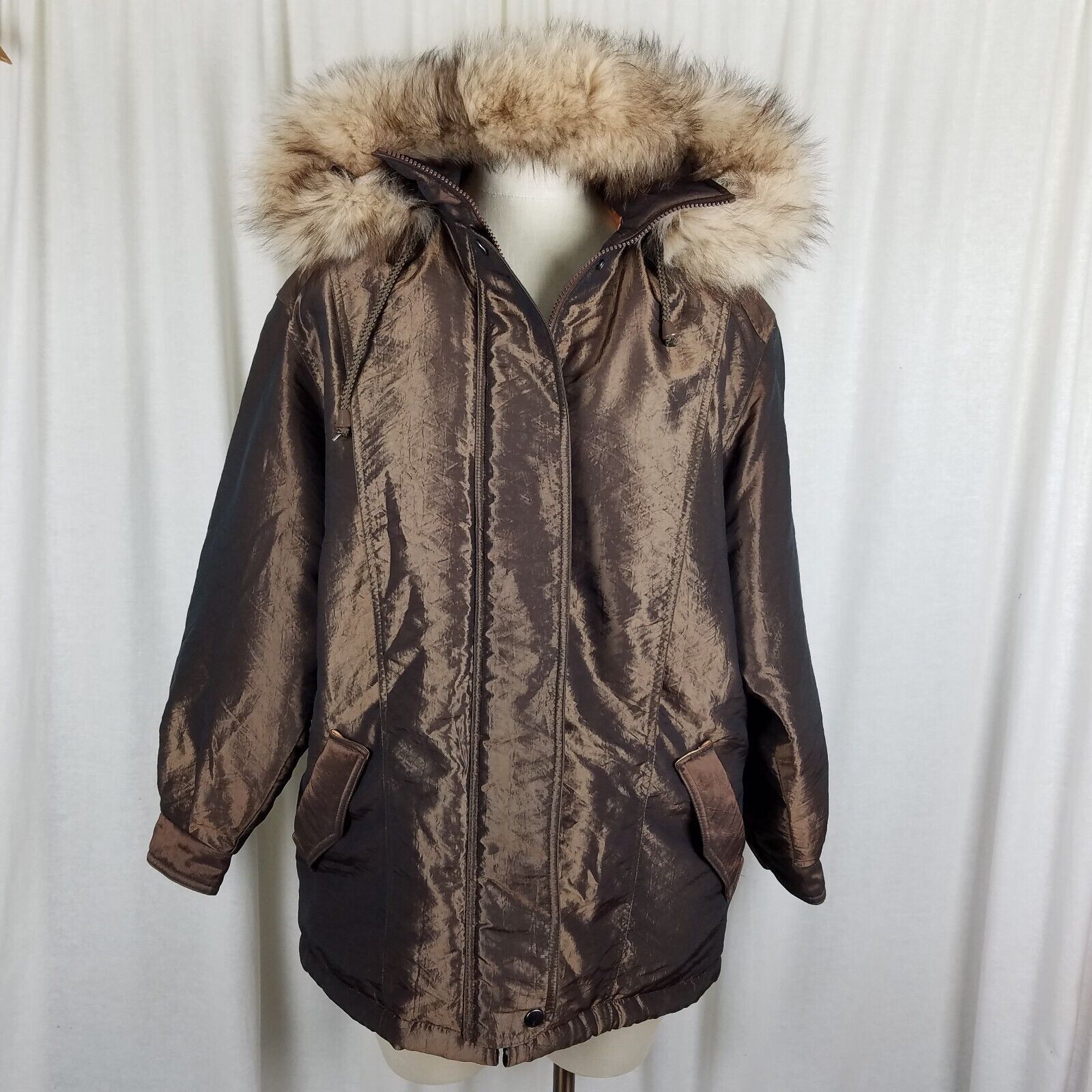 Vintage JGHook Faux Fur Hooded Winter Jacket Metallic Puffer Parka 6 Size M / US 6-8 / IT 42-44 - 1 Thumbnail