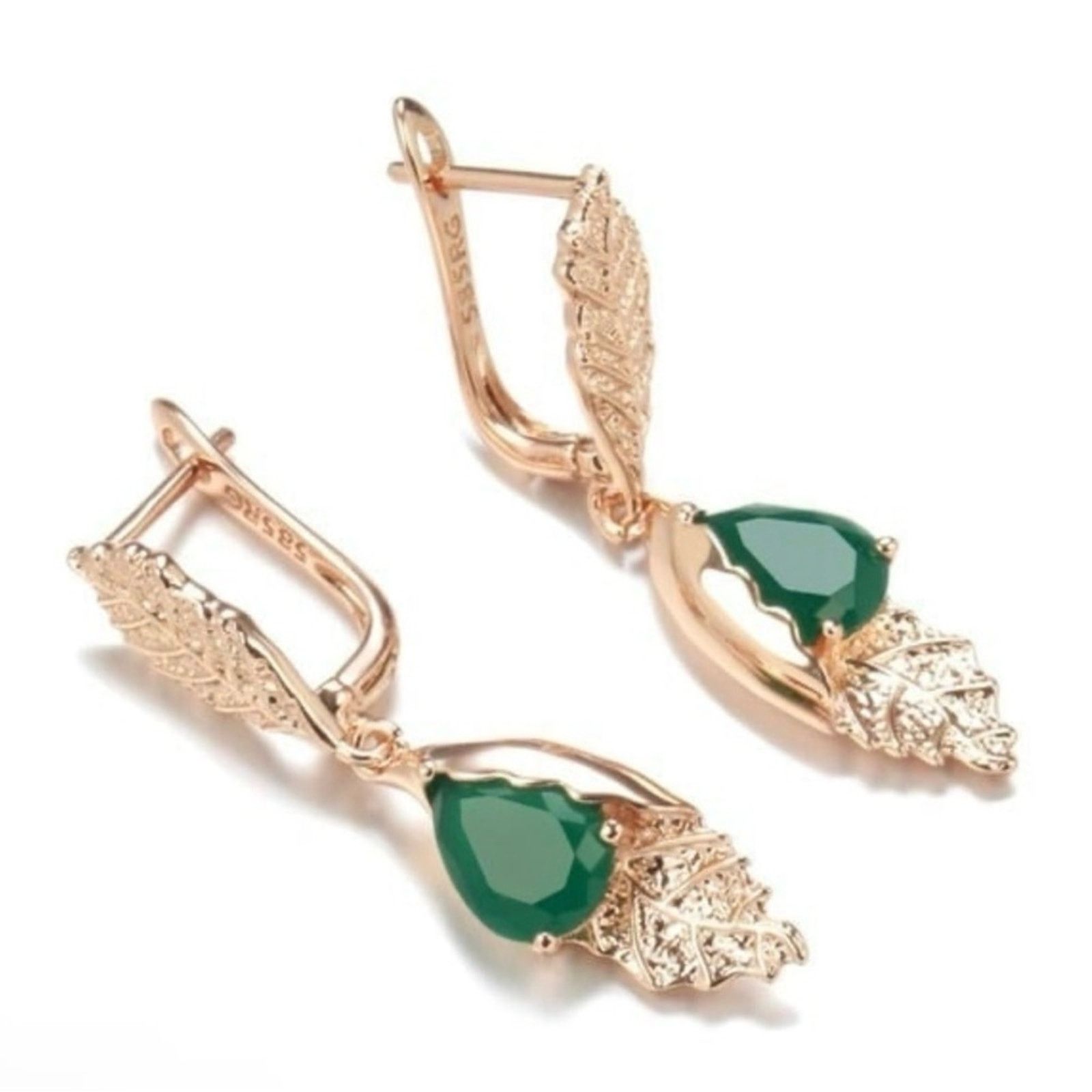 Other New 858 Rose Gold Plated Green Leaf Drop Dangle Earrings Size ONE SIZE - 1 Thumbnail