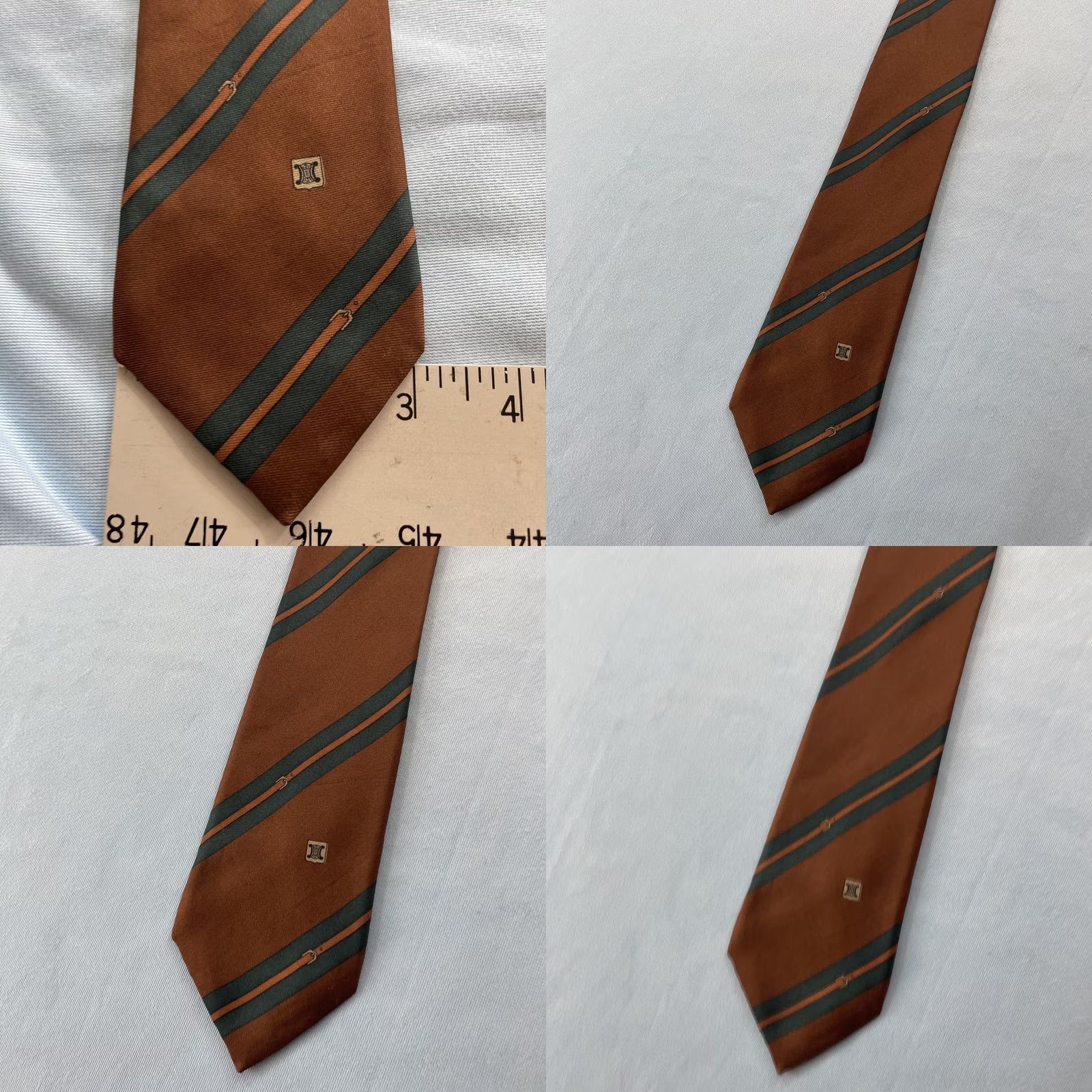 Celine VINTAGE CELINE Paris Silk Tie Equestrian Horse Stripe Monogram Logo Brown 3x62 Capsule Necktie - One Size, Men Size ONE SIZE - 11 Thumbnail