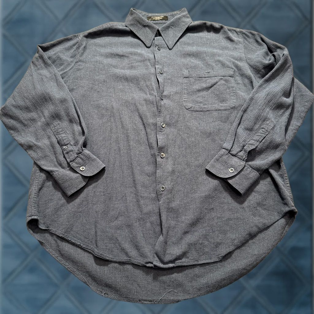Vintage Brandini Shirt Mens Large Blue Cotton Rayon Linen Long Sleeve Textured Preppy Button-Up Shirt Size US L / EU 52-54 / 3 - 1 Thumbnail