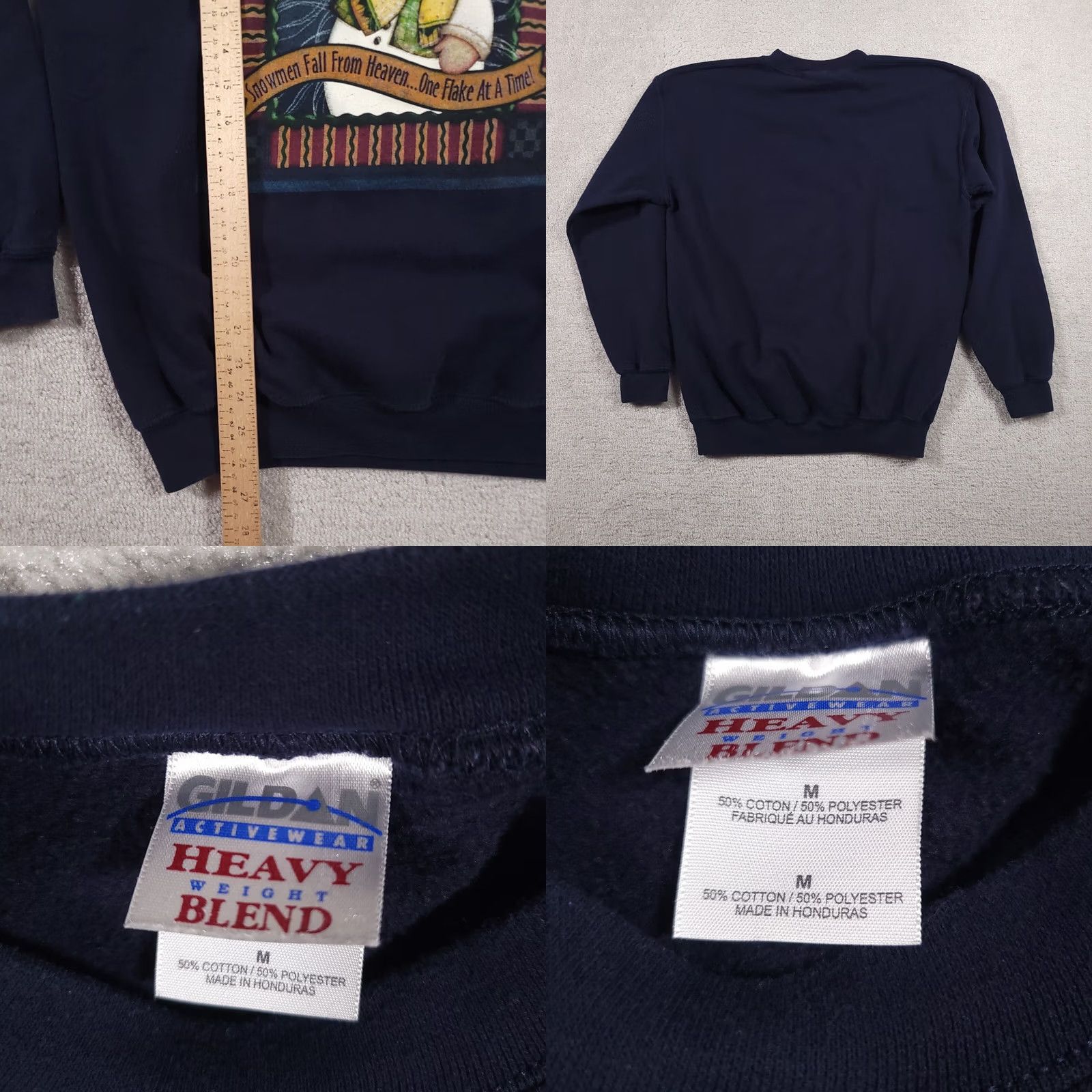 Gildan VINTAGE Grandma Crewneck Sweatshirt Womens Medium Navy Blue Snowman Winter Pullover 90s Size M / US 6-8 / IT 42-44 - 8 Thumbnail