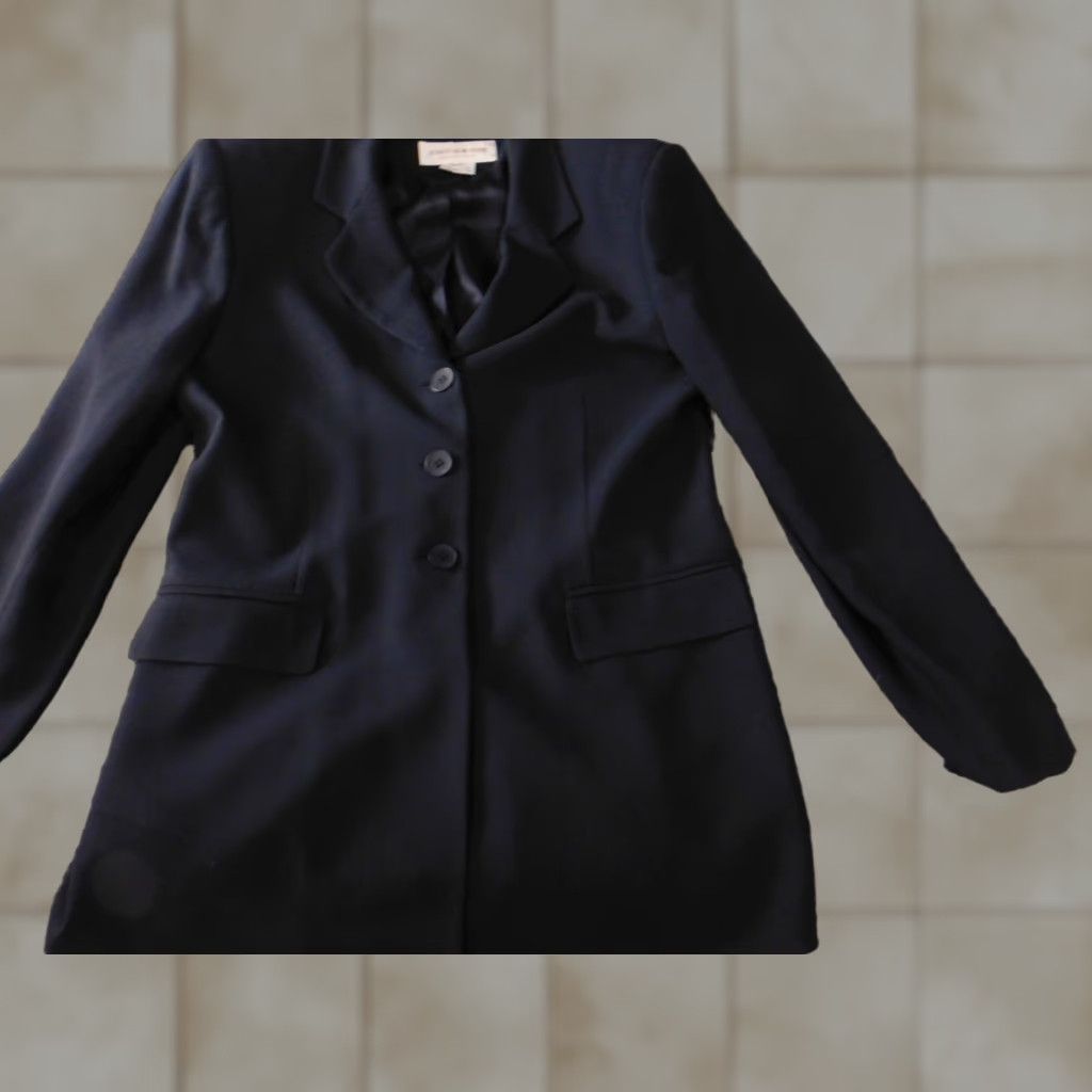 Jones New York Jones New York Blazer Womens 8 Blue Knit Cotton Lining Button Collared Mid-Length Casual Jacket Size M / US 6-8 / IT 42-44 - 1 Thumbnail