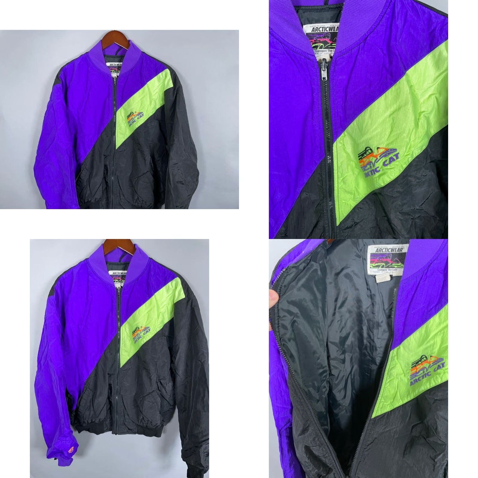 Vintage VTG Arctic Cat Zip Up Top Cat Jacket Adult Large Black Purple Neon Green 90s (Search-Friendly Rearranged Title) Size US L / EU 52-54 / 3 - 8 Thumbnail