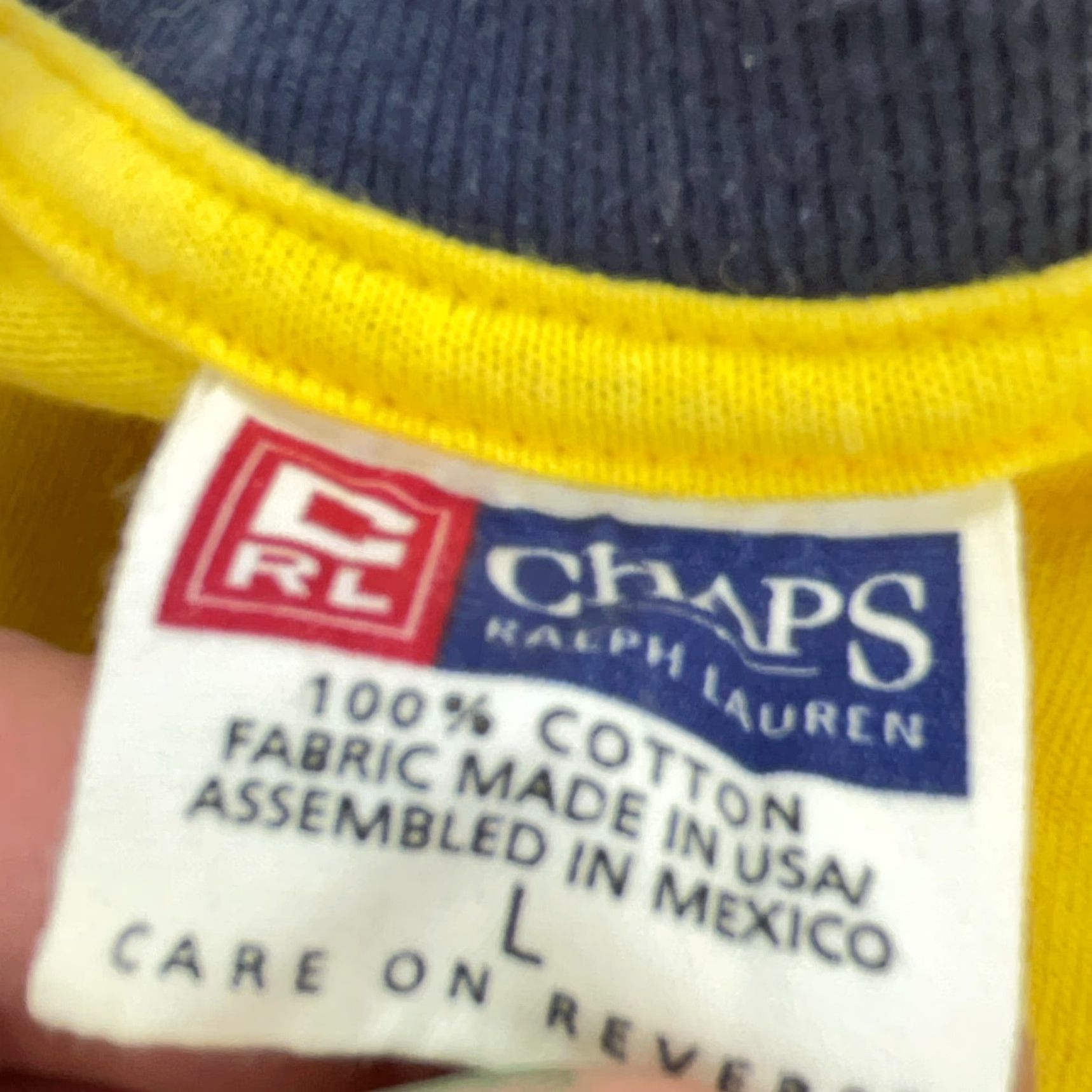 Chaps VINTAGE Chaps Ralph Lauren T Shirt Men L Yellow Ringer Spell Out Flag 90s Hipster Classic Retro Java? Size US L / EU 52-54 / 3 - 3 Thumbnail