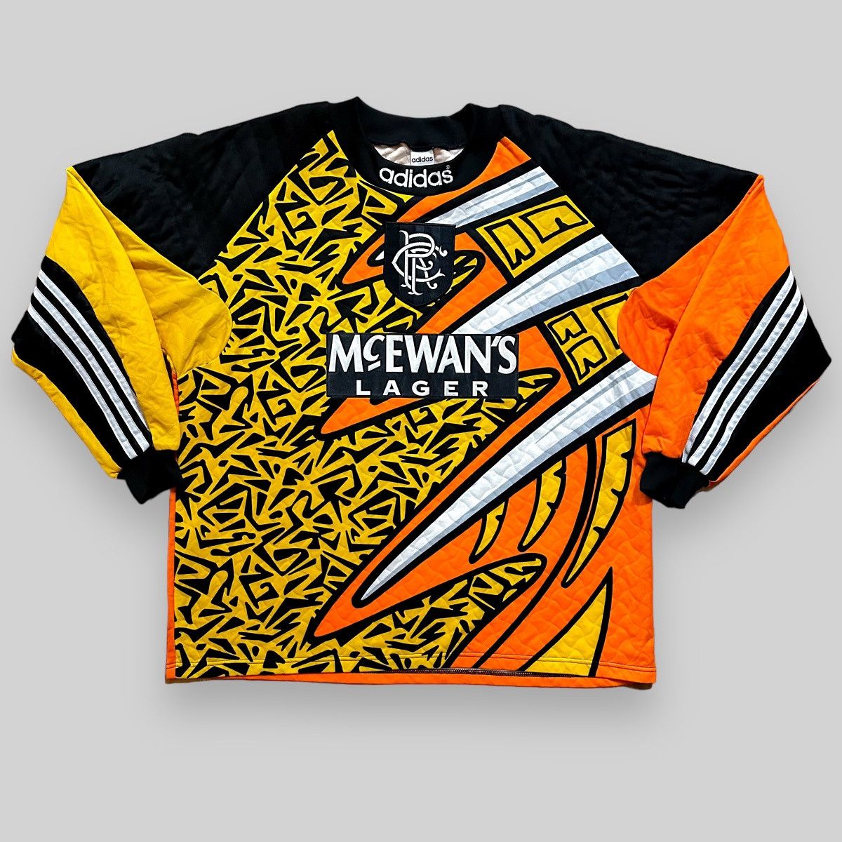 image of Vintage Rangers 1995 Adidas Goalkeeper Soccer Shirt in Black Yellow Orange, Men's (Size XL)