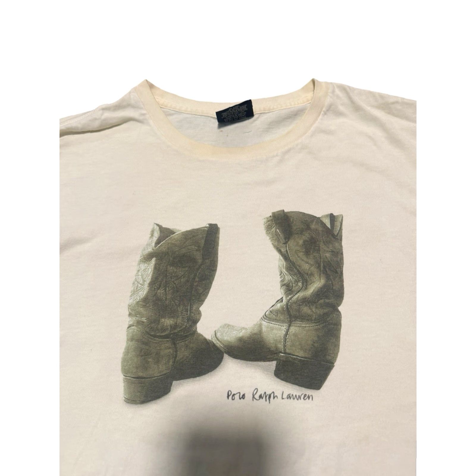 Polo Ralph Lauren VINTAGE Polo Ralph Lauren White Cowboy Boots Photo Oversize T-shirt Medium Men Shirt 90s Oversized Casual Cotton Crew Neck Short Sleeve Size US M / EU 48-50 / 2 - 5 Thumbnail