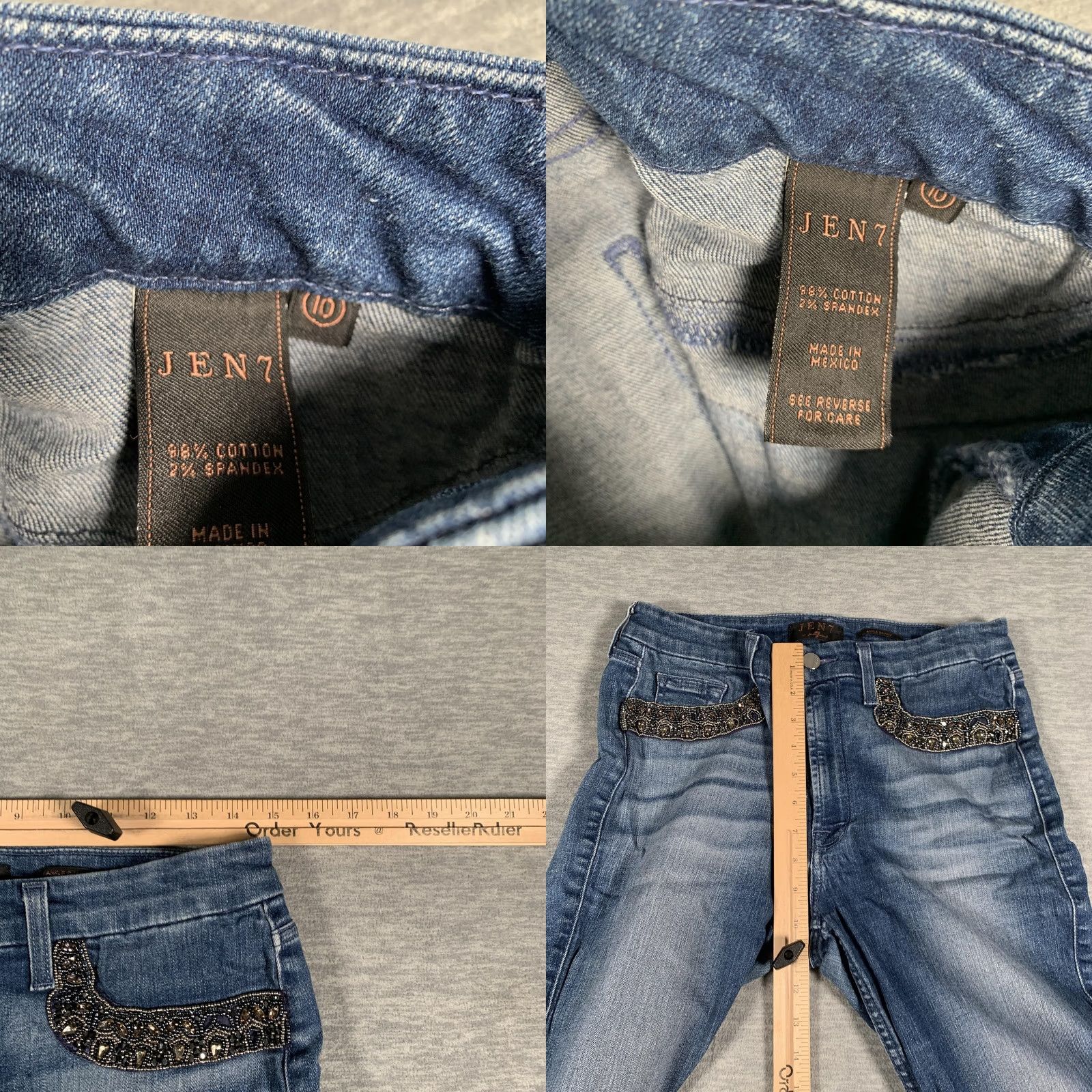 Vintage Jen7 Jeans Womens 10 Ankle Skinny Beaded Pocket Stretch Denim Mid Rise Blue Size 32" / US 10 / IT 46 - 8 Thumbnail