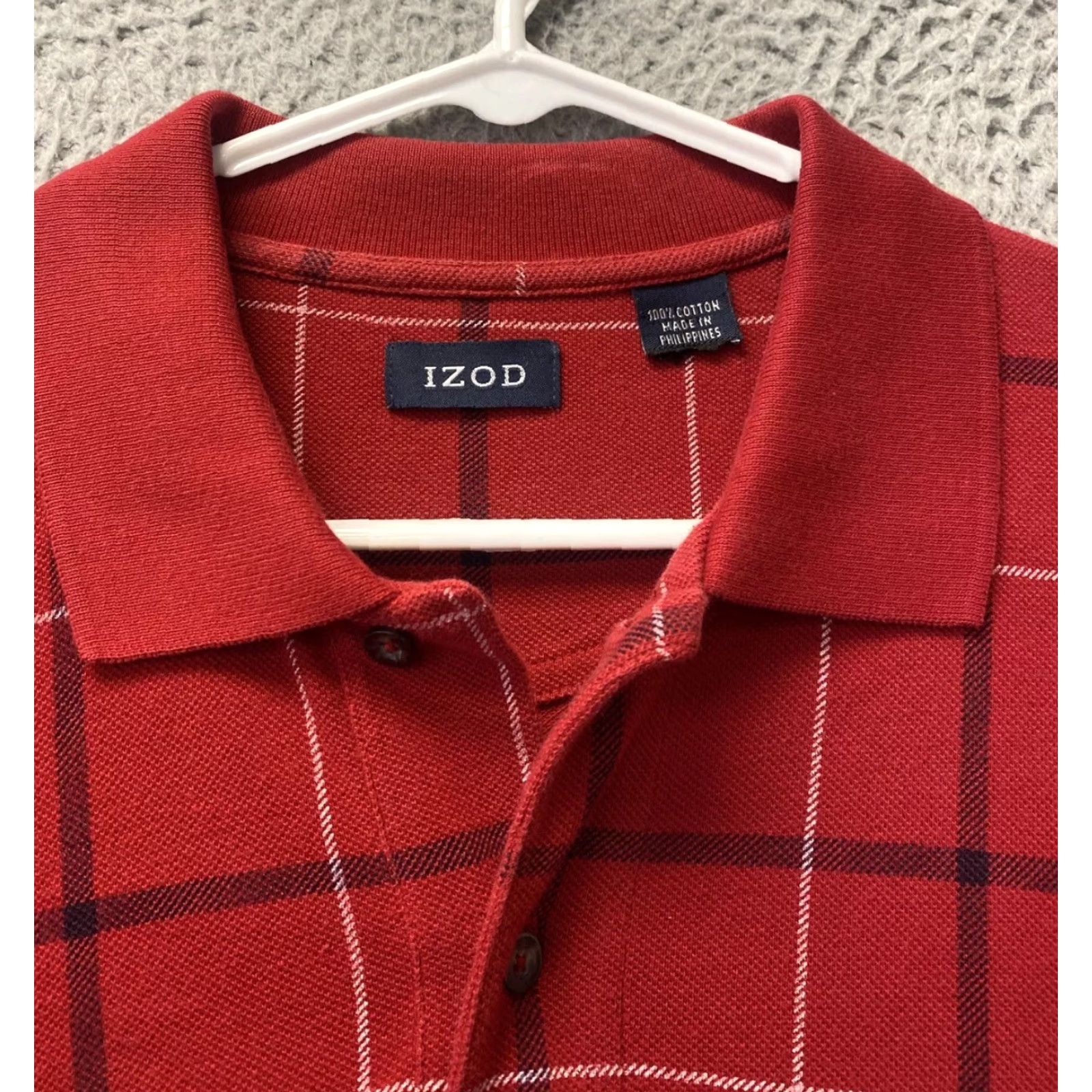 Izod IZOD Polo Shirt Red Casual plaid check Mens size Large / 111-47 Size US L / EU 52-54 / 3 - 3 Thumbnail