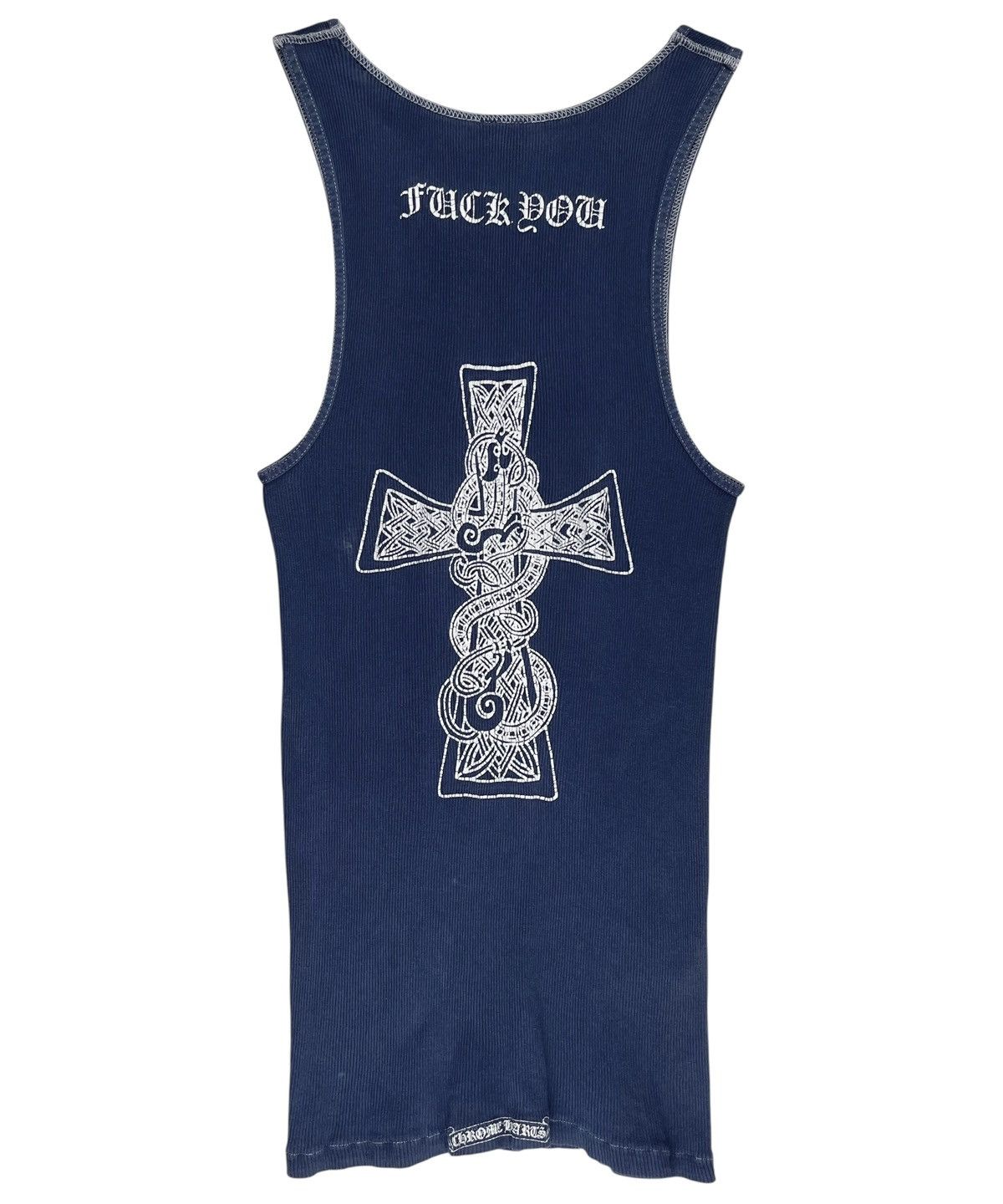 Pre-owned Chrome Hearts Vintage Celtic Cross Fuck You Faded Tank Top In Blue