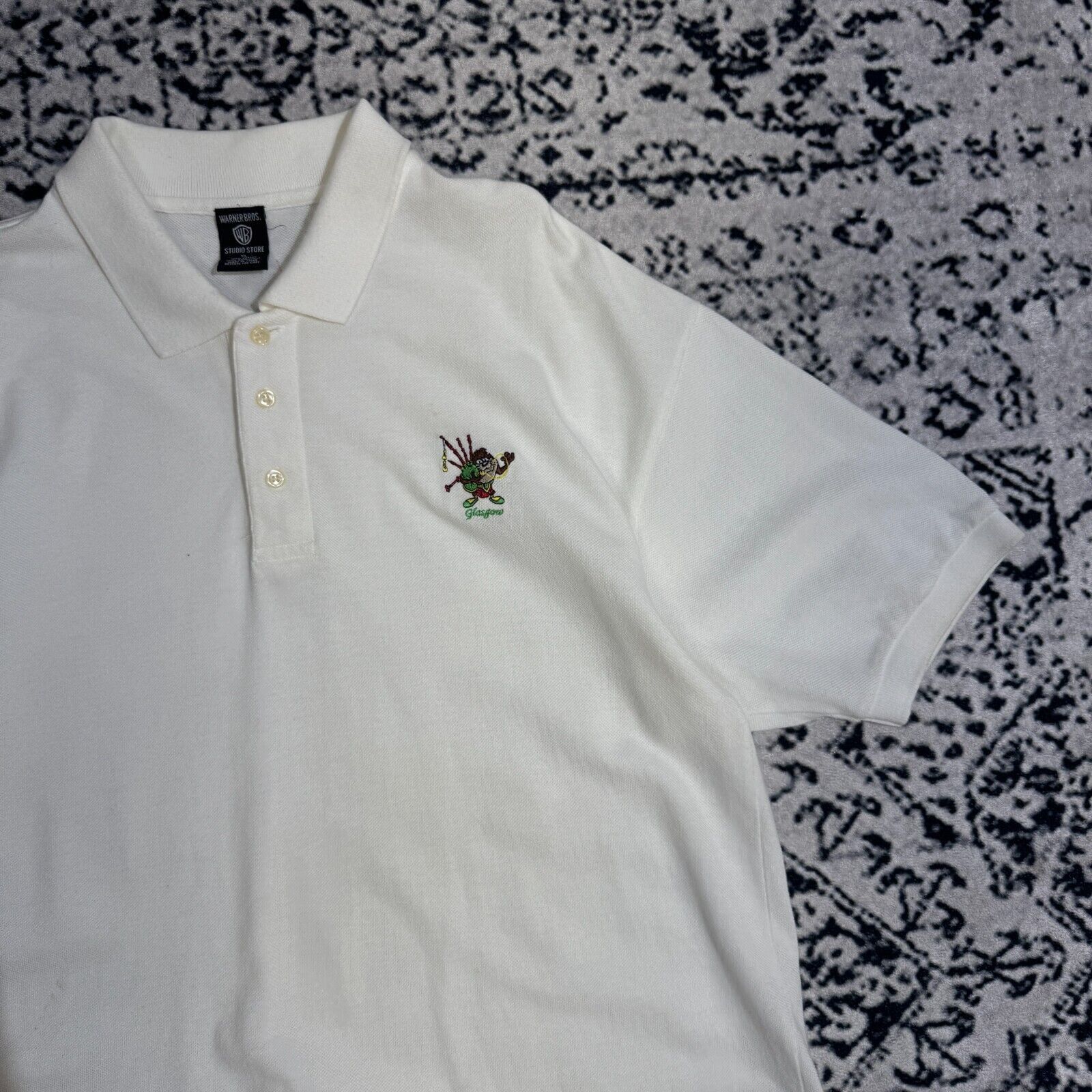 Vintage × Warner Bros Vintage Warner Bros White Cotton Polo Shirt XL Taz Scotland Size US XL / EU 56 / 4 - 6 Thumbnail