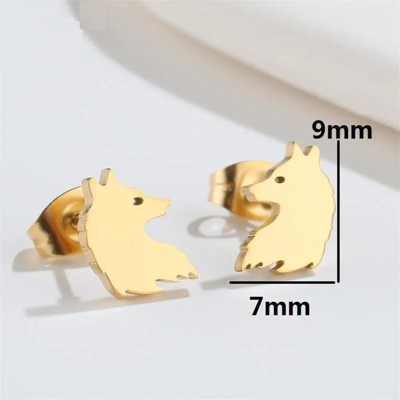 Jewelry Wolf Head Mini Stud Earrings Charm Earring Gift Size ONE SIZE - 2 Thumbnail