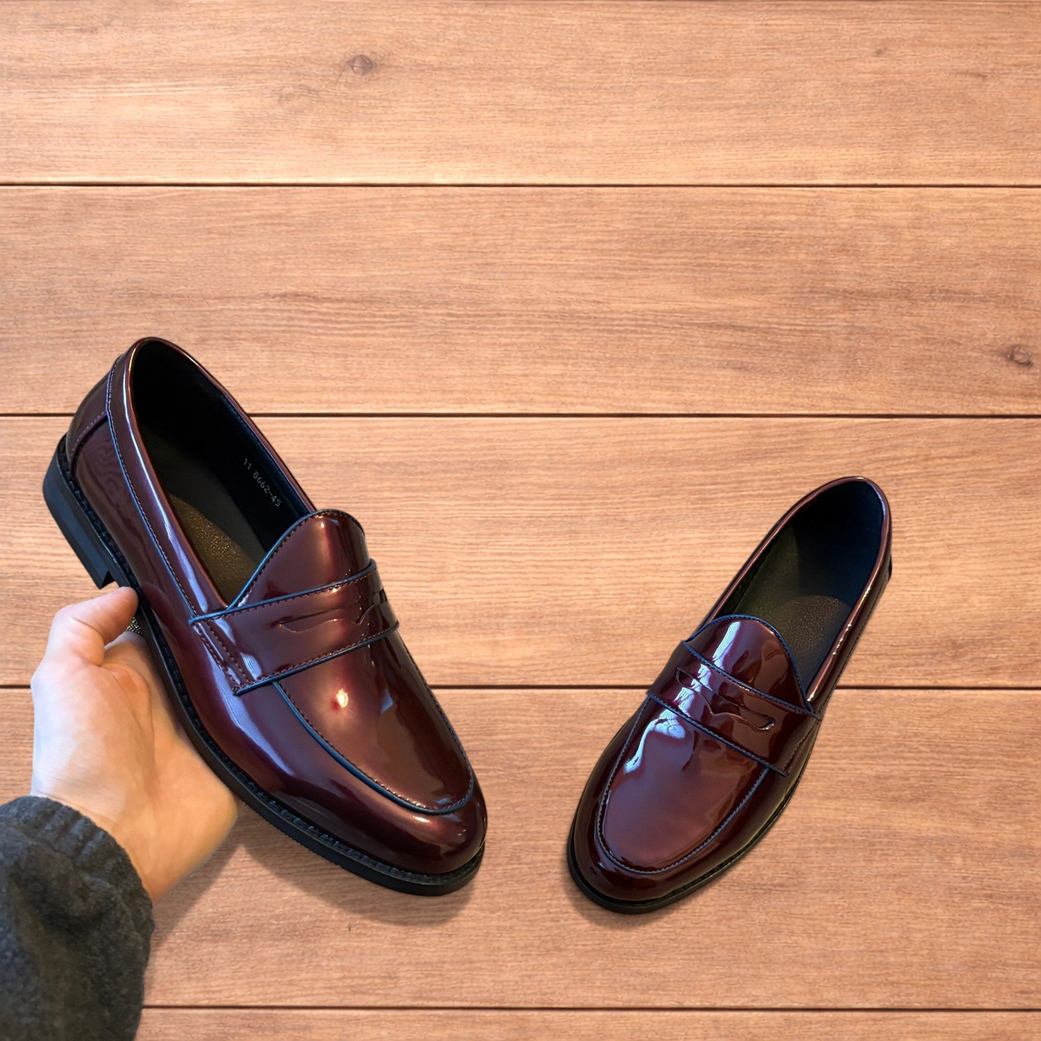 Japanese Brand Faux leather penny dress loafers shoes in oxblood red. Size US 11 / EU 44 - 1 Thumbnail