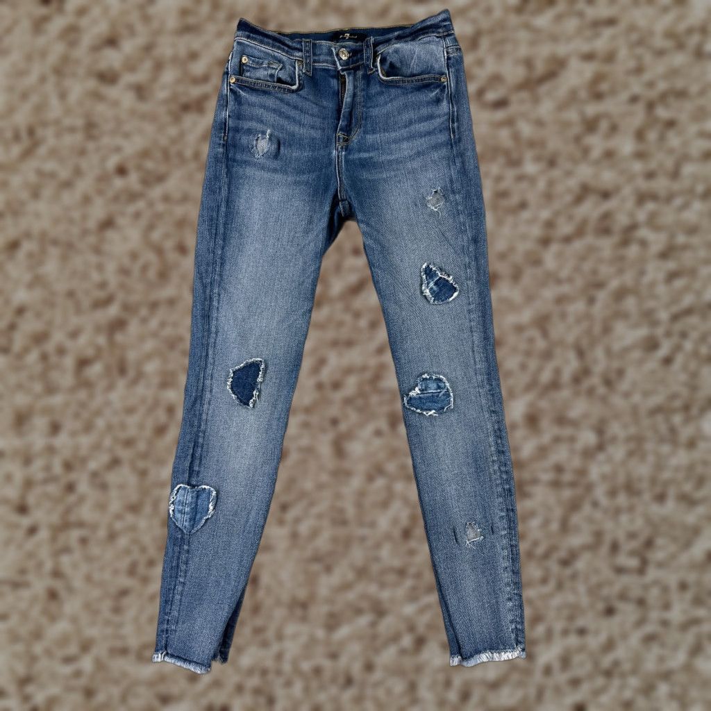 7 For All Mankind VINTAGE 7 For All Mankind Men's Jeans Size 26 Blue Distressed Cotton Denim Mid Rise Straight Fit Size 25" / US 0 / IT 36 - 1 Thumbnail