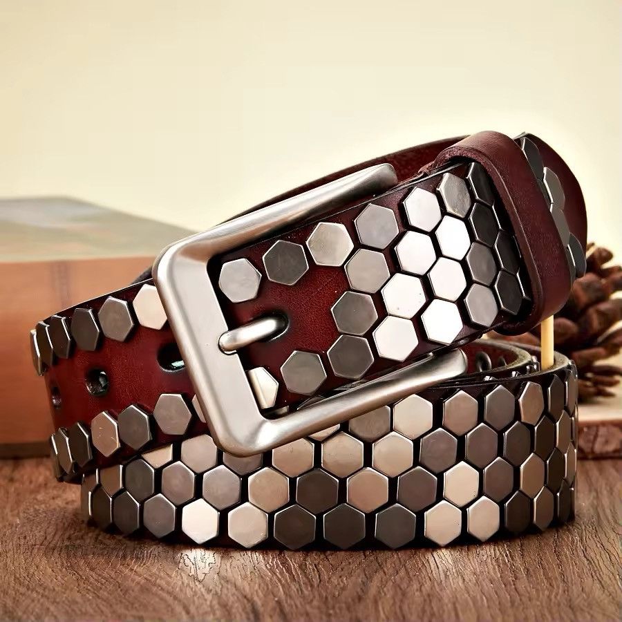 Leather 105 cm Rivet Studded Belt Size ONE SIZE - 3 Thumbnail