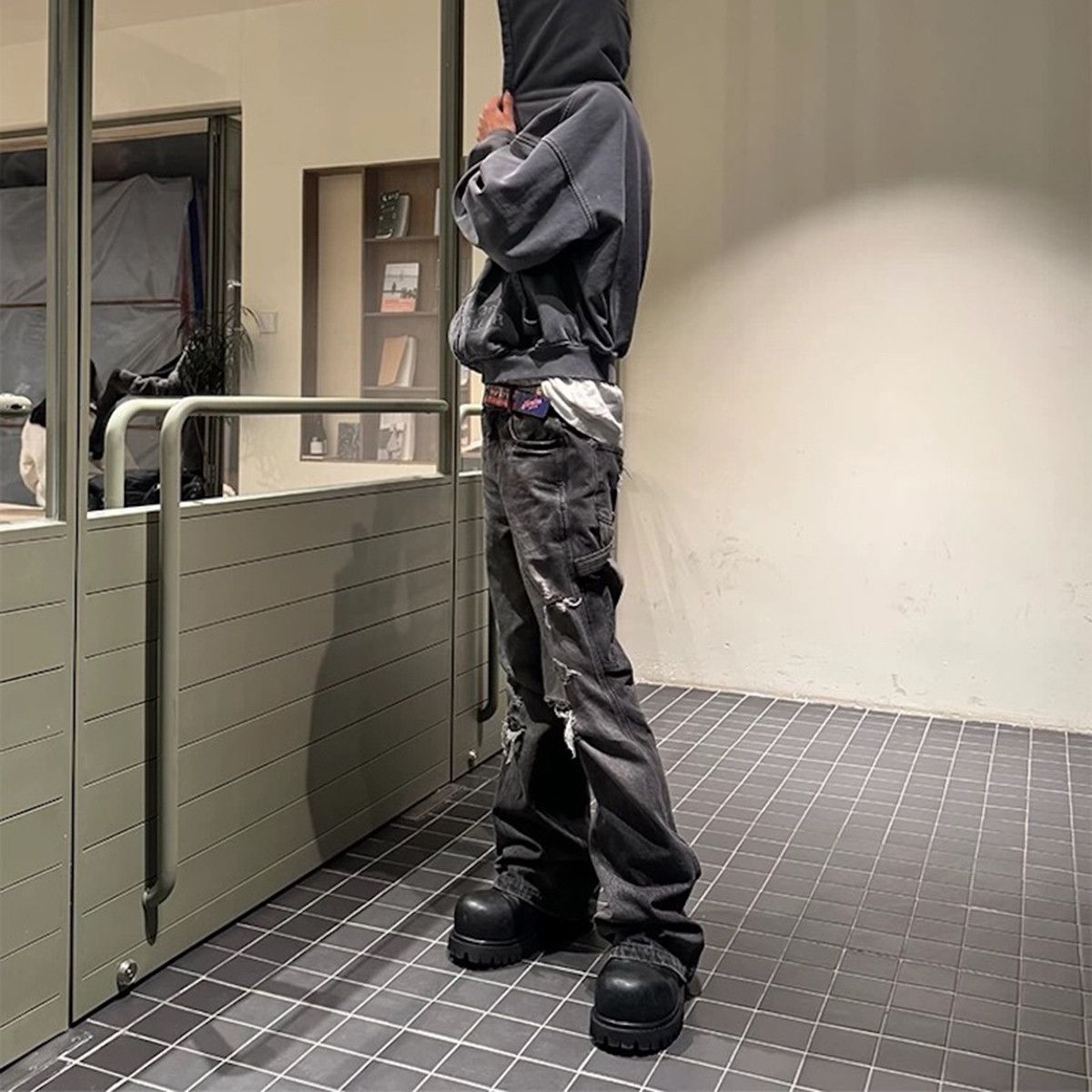 Japanese Brand high street hole distressed washed black baggy jeans Size US 35 - 2 Thumbnail