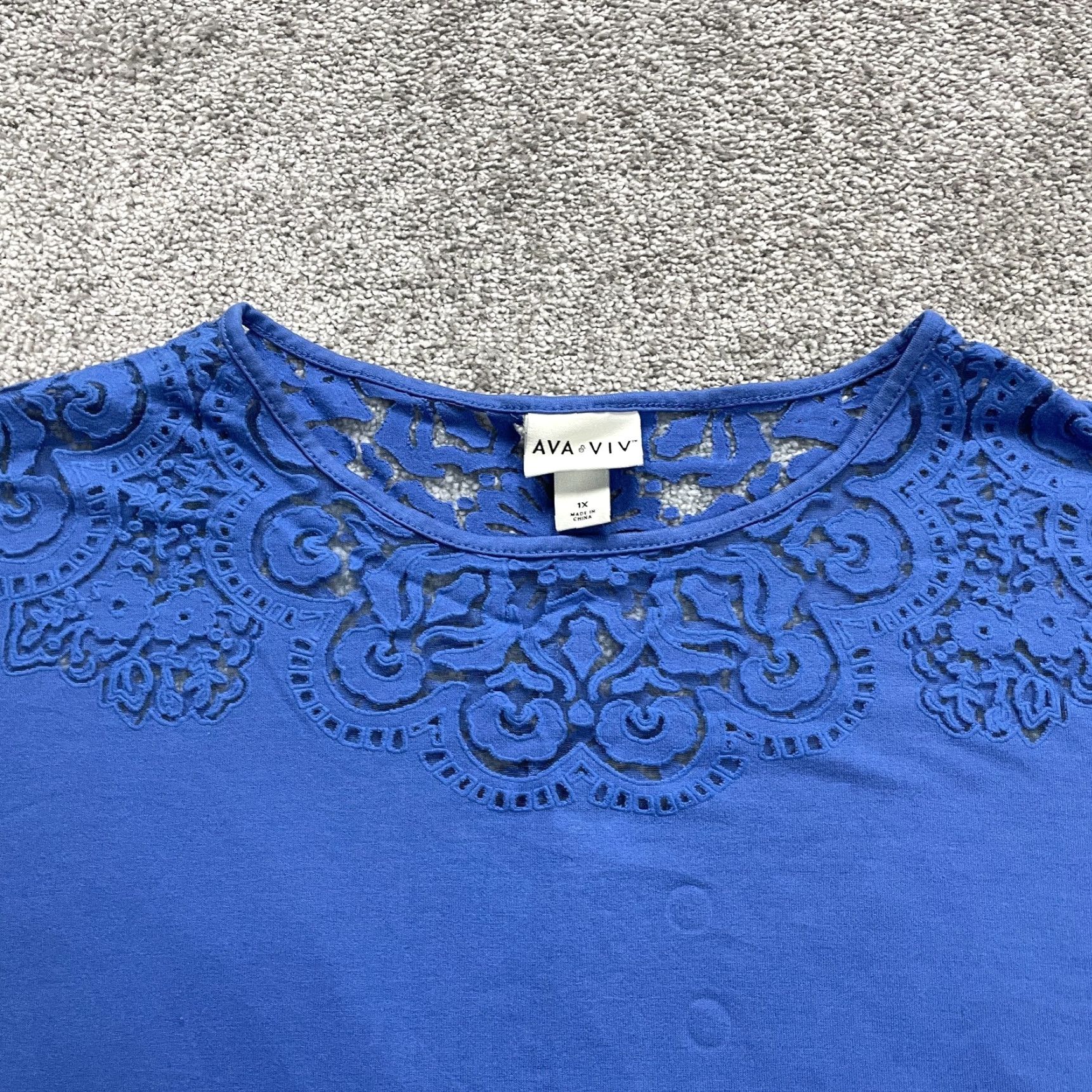 Vintage Ava & Viv Blouse XL Blue Sleeveless Round Neck Lace Rayon Casual Womens Size XL / US 12-14 / IT 48-50 - 3 Thumbnail