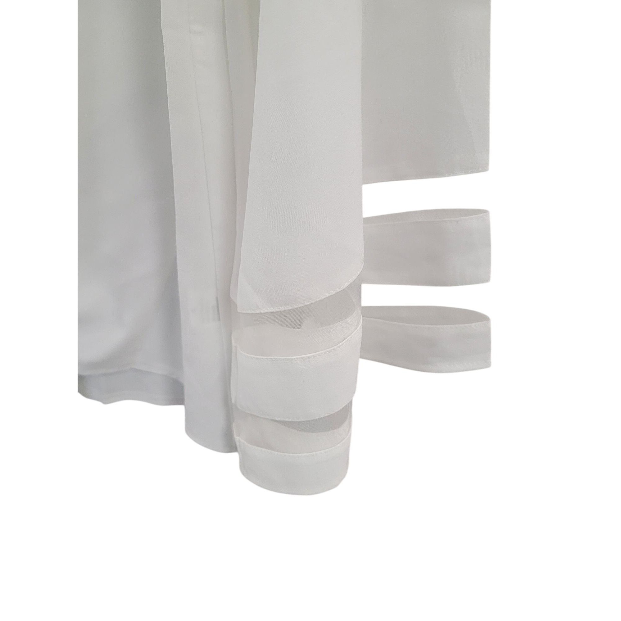 Other Womens White Tie-Front Blouse With Sheer Sleeve Accents & Sc Size L / US 10 / IT 46 - 3 Thumbnail