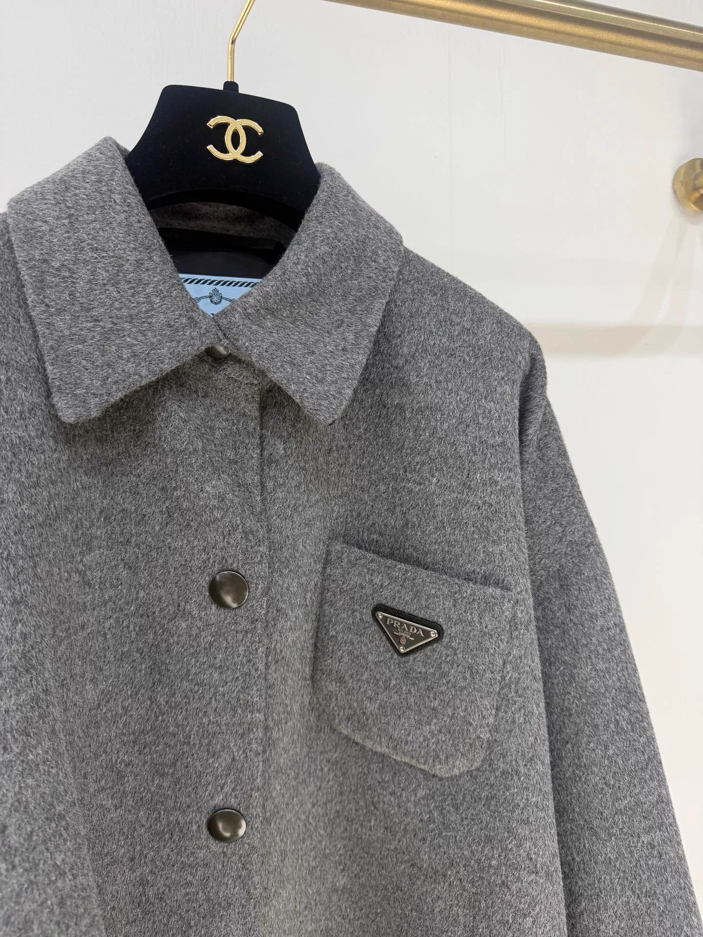 Prada Prada Grey Wool Triangle Logo Shirt Jacket 40 Size XL / US 12-14 / IT 48-50 - 3 Thumbnail