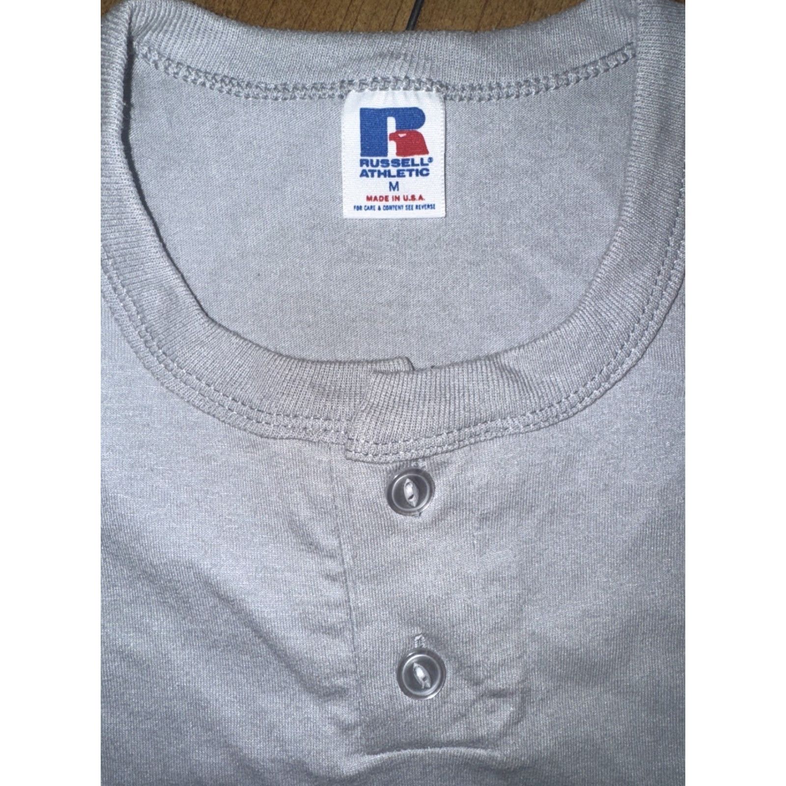 Russell Athletic VINTAGE Russell Athletic Henley Baseball T-Shirt Bulldogs Gray USA Made Mens M Short Sleeve Cotton Blend Size US M / EU 48-50 / 2 - 3 Thumbnail