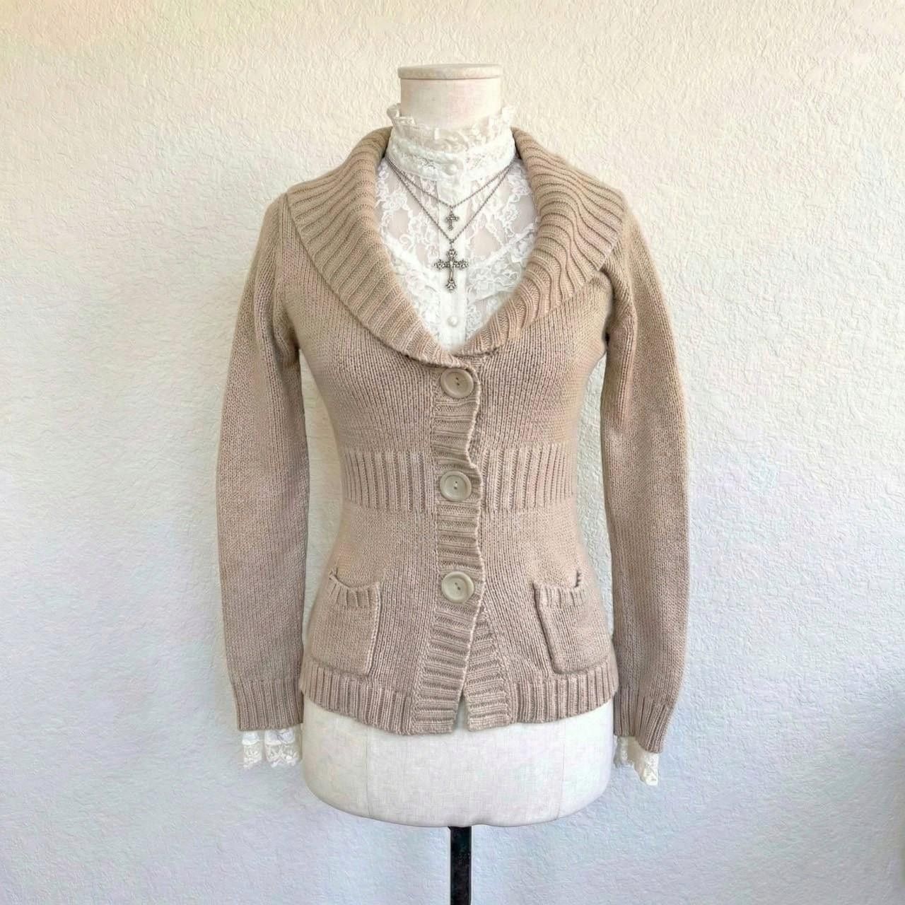 LIZ LISA Cream knit cardigan with button front and pockets, y2k Size M / US 6-8 / IT 42-44 - 1 Thumbnail