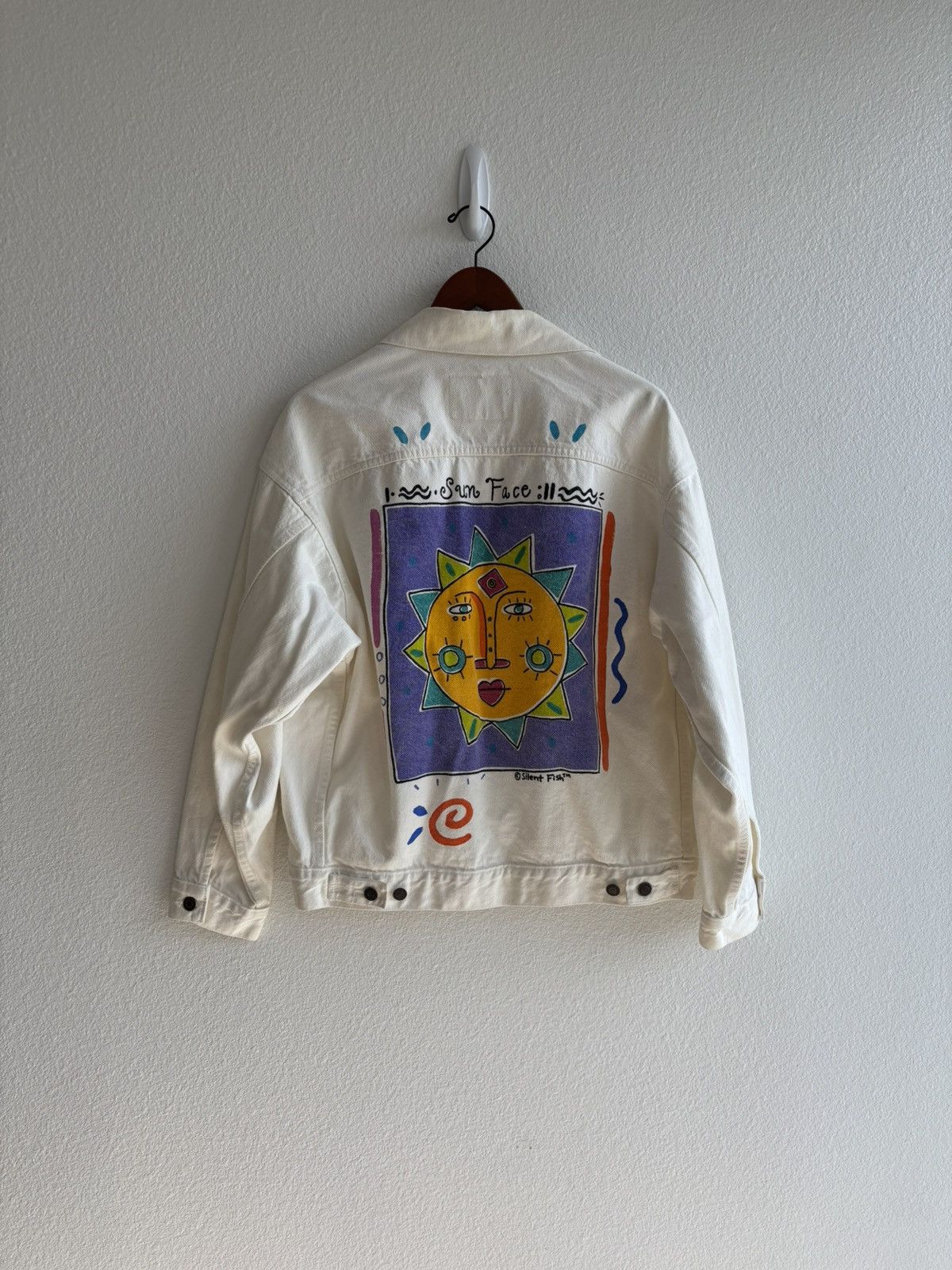 Vintage Vintage White Sun Face Denim Jacket Size US M / EU 48-50 / 2 - 3 Thumbnail