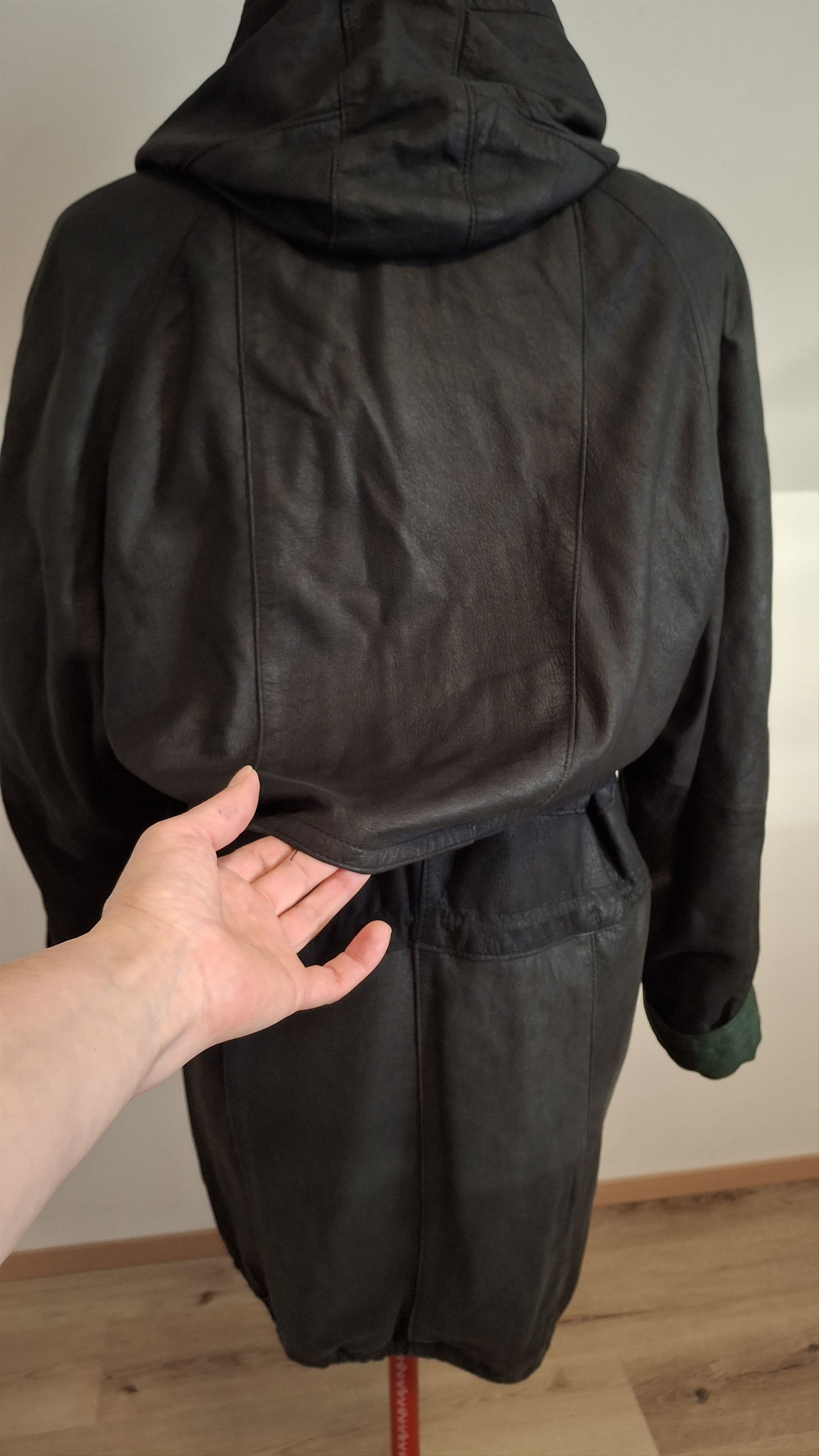 Vintage Vintage 80s Oversized Hooded Leather Parka Graphite/Green Size M / US 6-8 / IT 42-44 - 4 Thumbnail