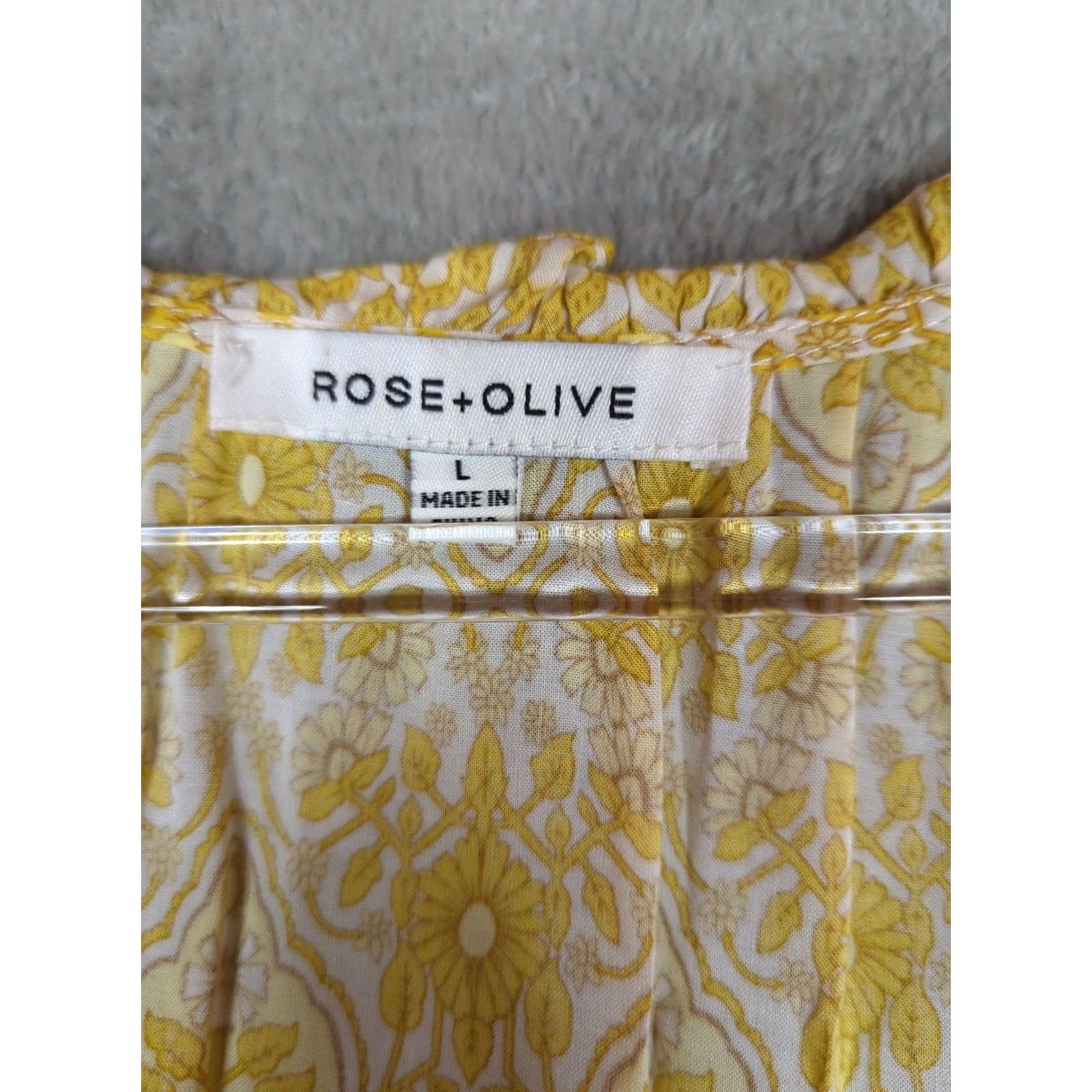 Vintage Rose Olive Yellow Floral Tasseled V Neck Short Sleeve Top L Casual Blouse Size L / US 10 / IT 46 - 3 Thumbnail