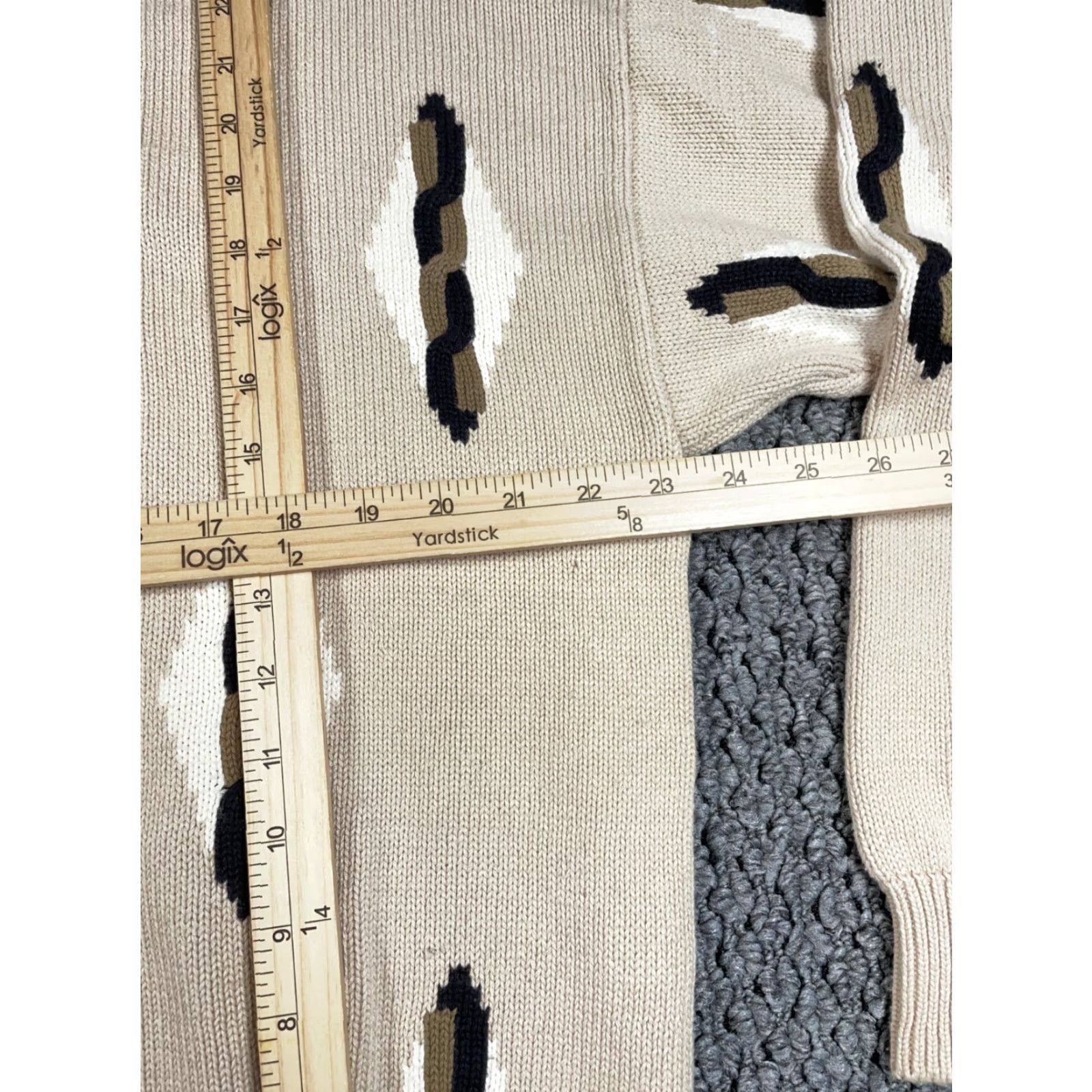 Vintage VTG 90s Geometric Chunky Knit Sweater Men's XL Beige Cotton Crew Neck Pullover Vintage Cosby Dad Style Size US XL / EU 56 / 4 - 6 Thumbnail