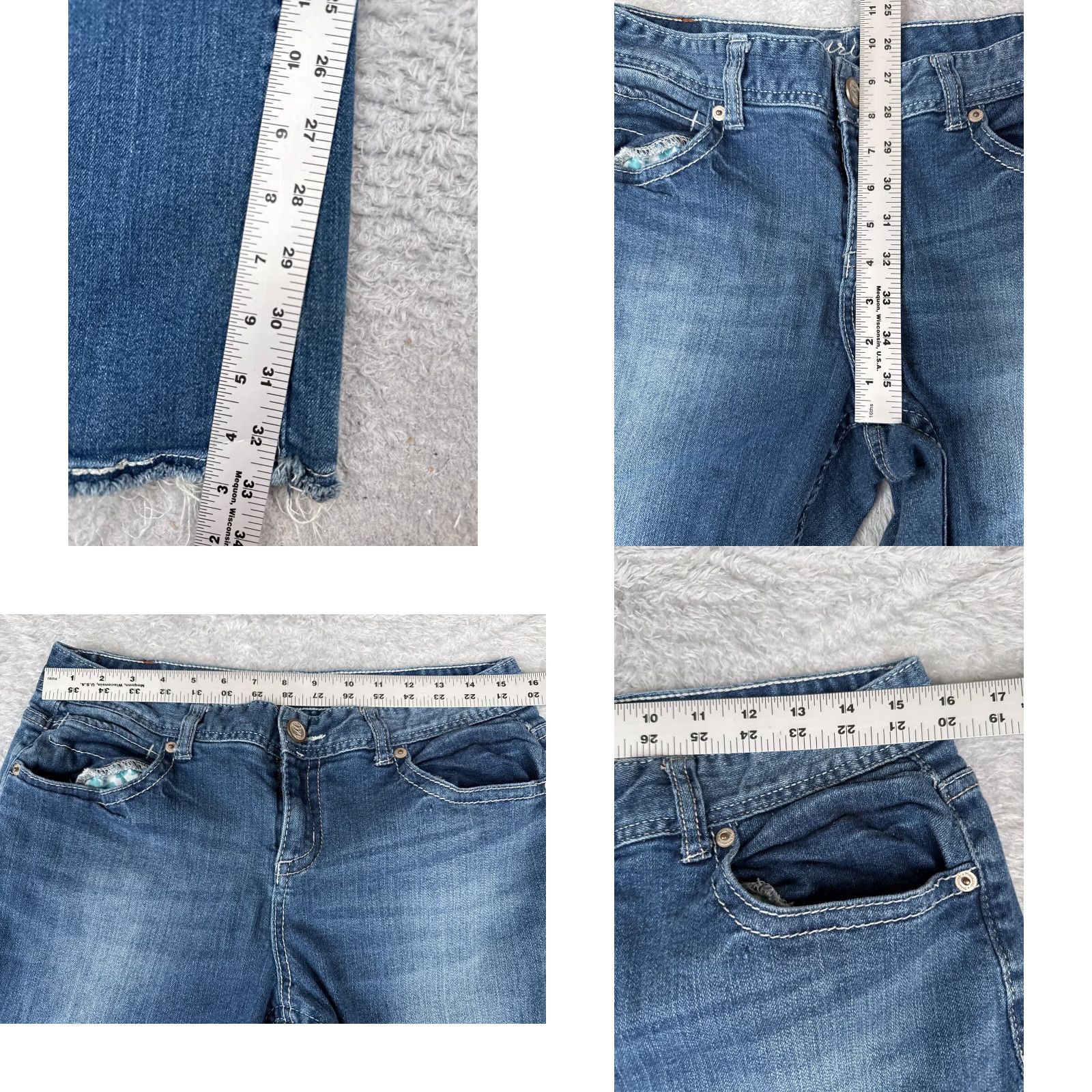 Vintage Maurices Jeans Womens 12 Blue Denim Flared Bootcut Raw Hem Embroidered 31x33 Size 34" / US 12 / IT 48 - 8 Thumbnail