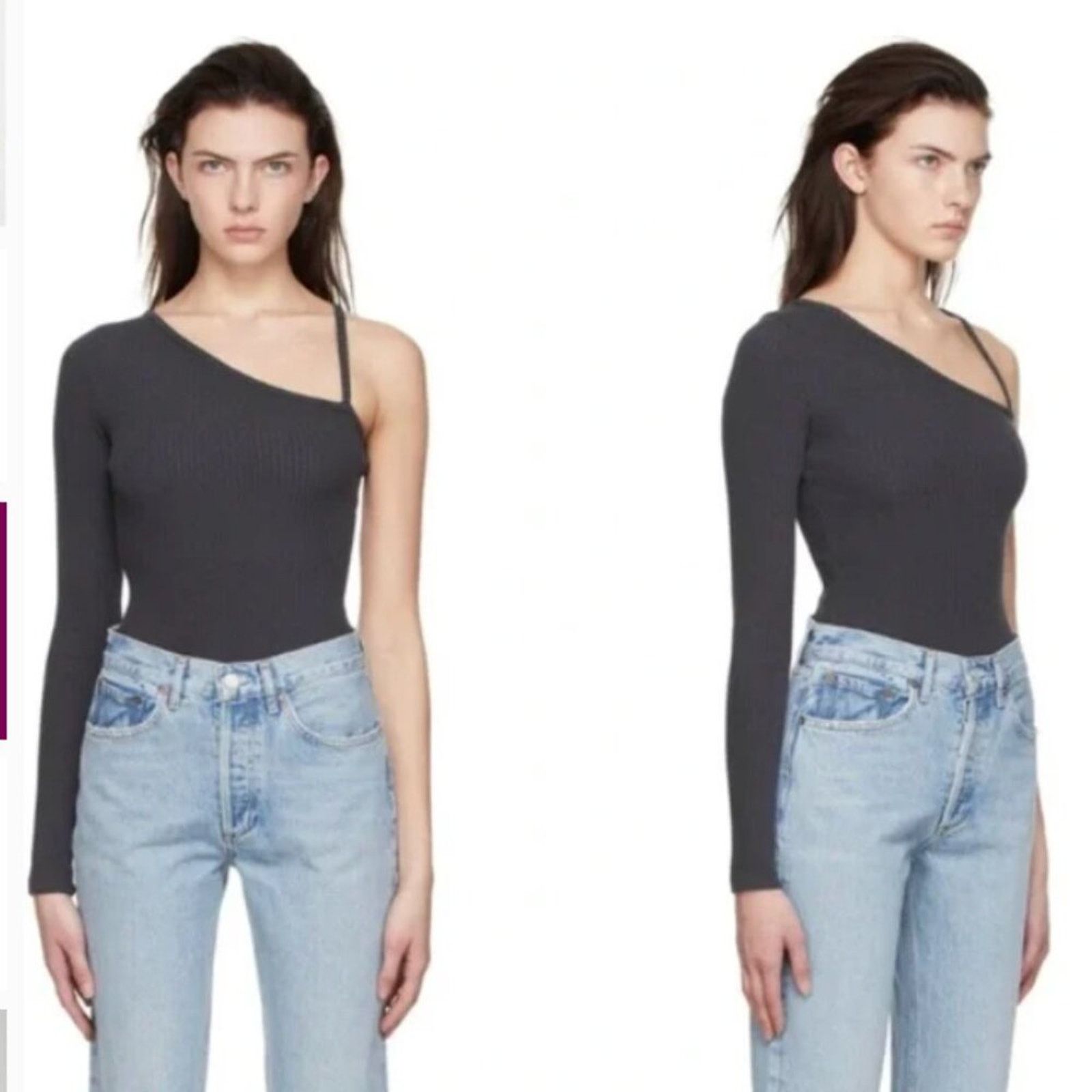 Agolde Agolde Mika One Sleeve Bodysuit In Fossil Gray NWT Size L Size L / US 10 / IT 46 - 1 Thumbnail