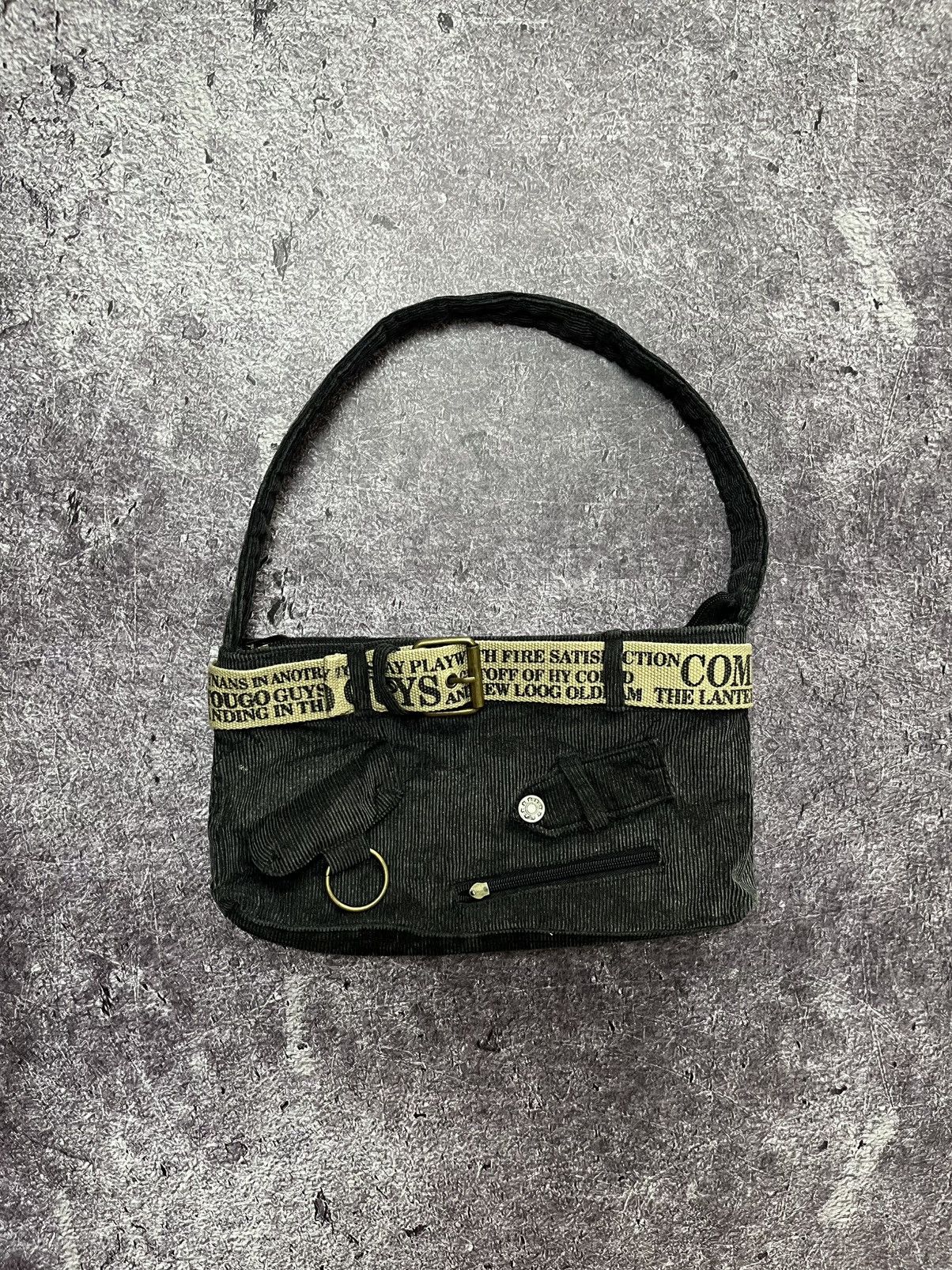Vintage 90's Corduroy Denim Diesel Style Bag Baguette Mini in Black, Women's