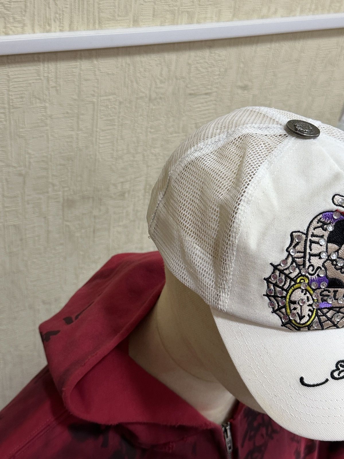 Ed Hardy × Vintage Vintage Ed Hardy Rhinestones Skull WebTrucker Hat Cap Size ONE SIZE - 8 Thumbnail