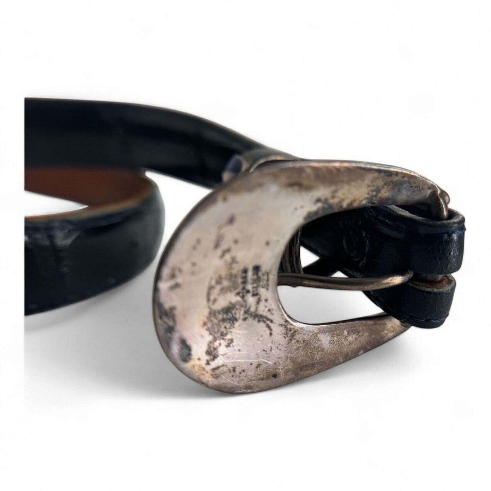 Sterling Silver JW Cooper .925 Sterling Lapis Inlay Blue Alligator Skin Belt Size 46 - 5 Thumbnail