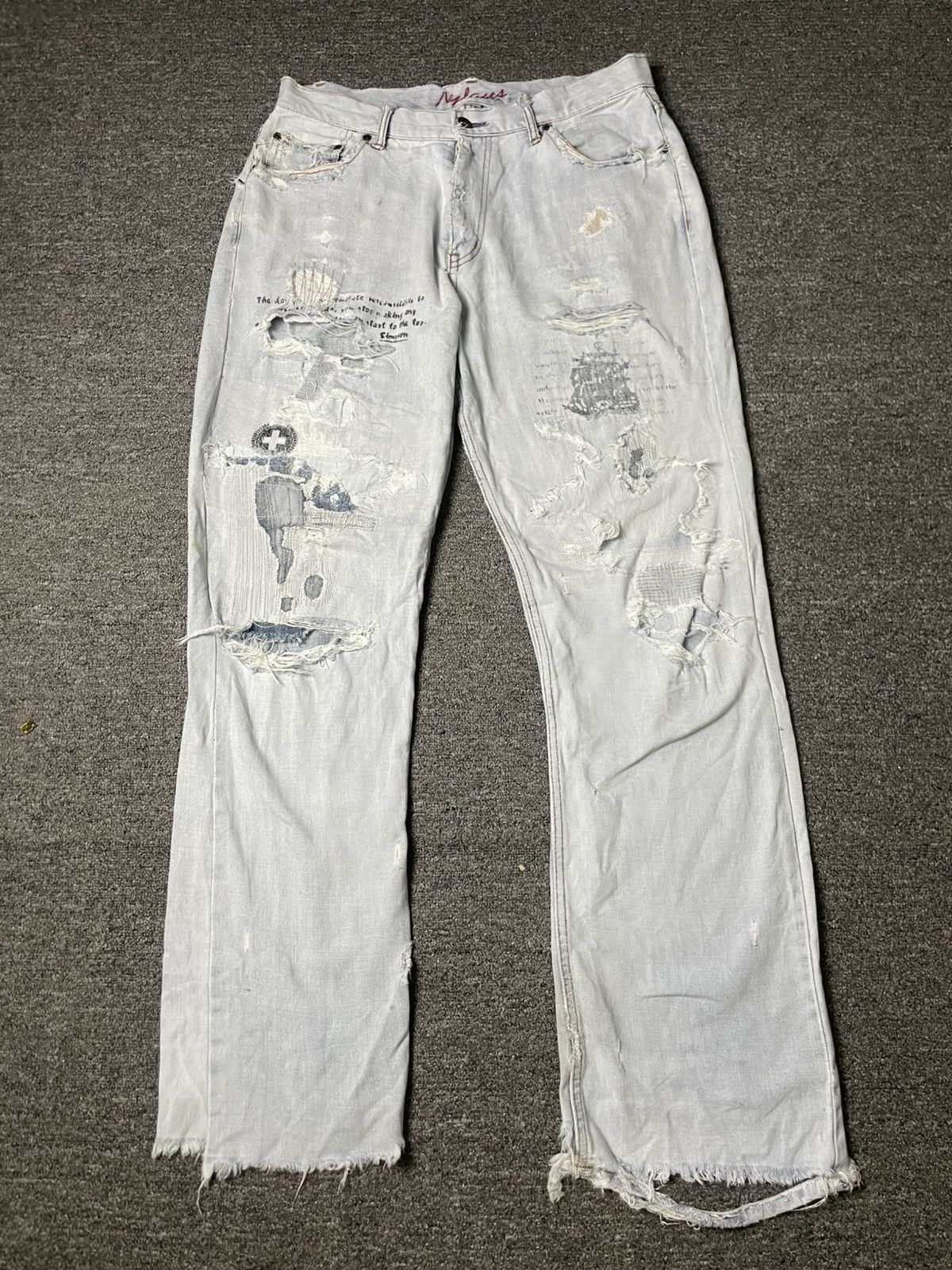 Japanese Brand × Vintage Vintage NYLAUS Custom Ripped Jeans (89) Size US 33 - 1 Thumbnail