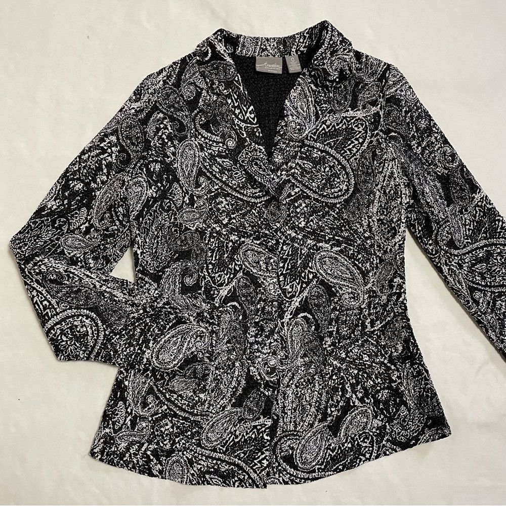Chicos Chico's Travelers Paisley Black White Crinkle Blazer Jacket Size S / US 4 / IT 40 - 5 Thumbnail