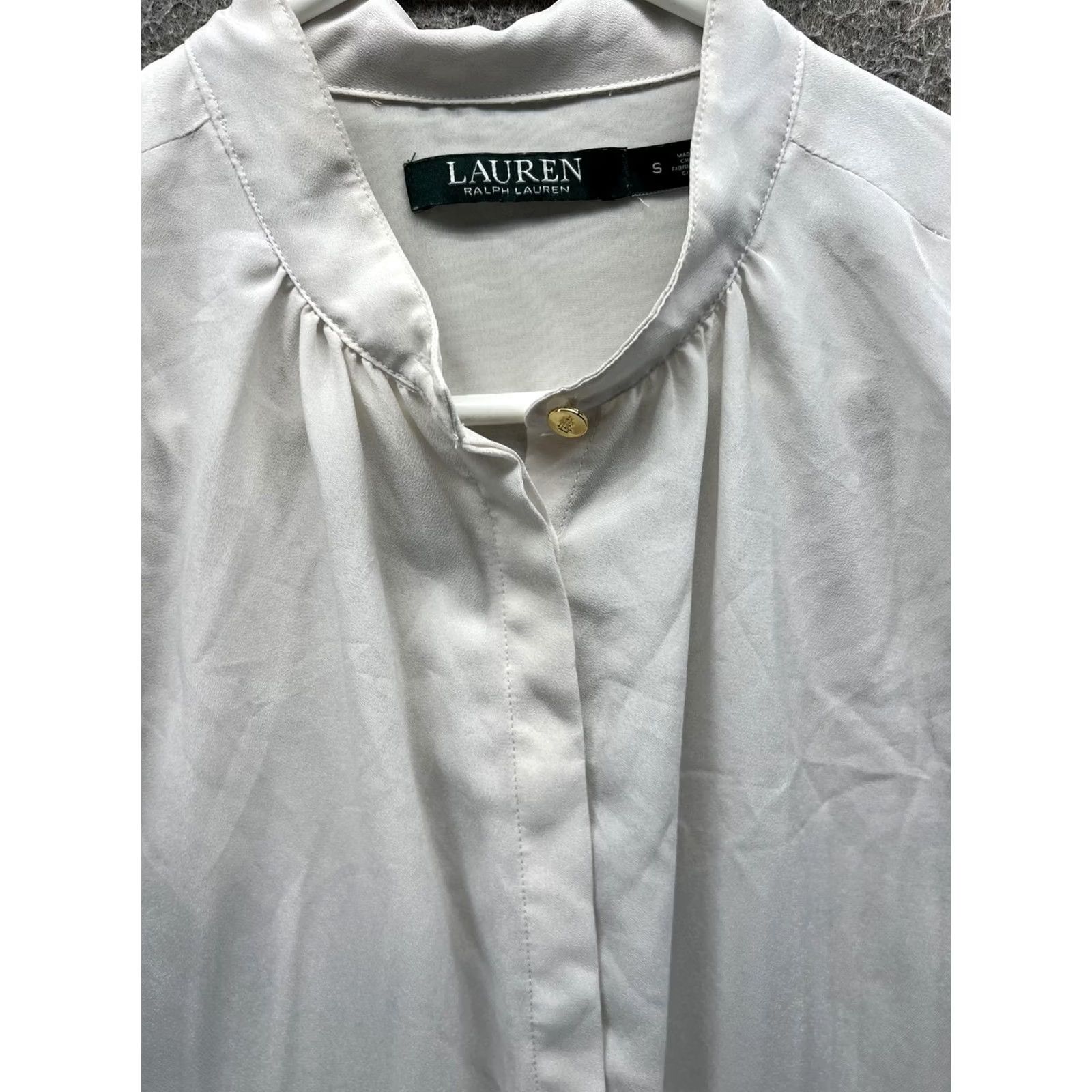 Ralph Lauren Lauren Ralph Lauren Blouse Womens Small White High Neck Flutter Sleeve Woven Top Size S / US 4 / IT 40 - 4 Thumbnail