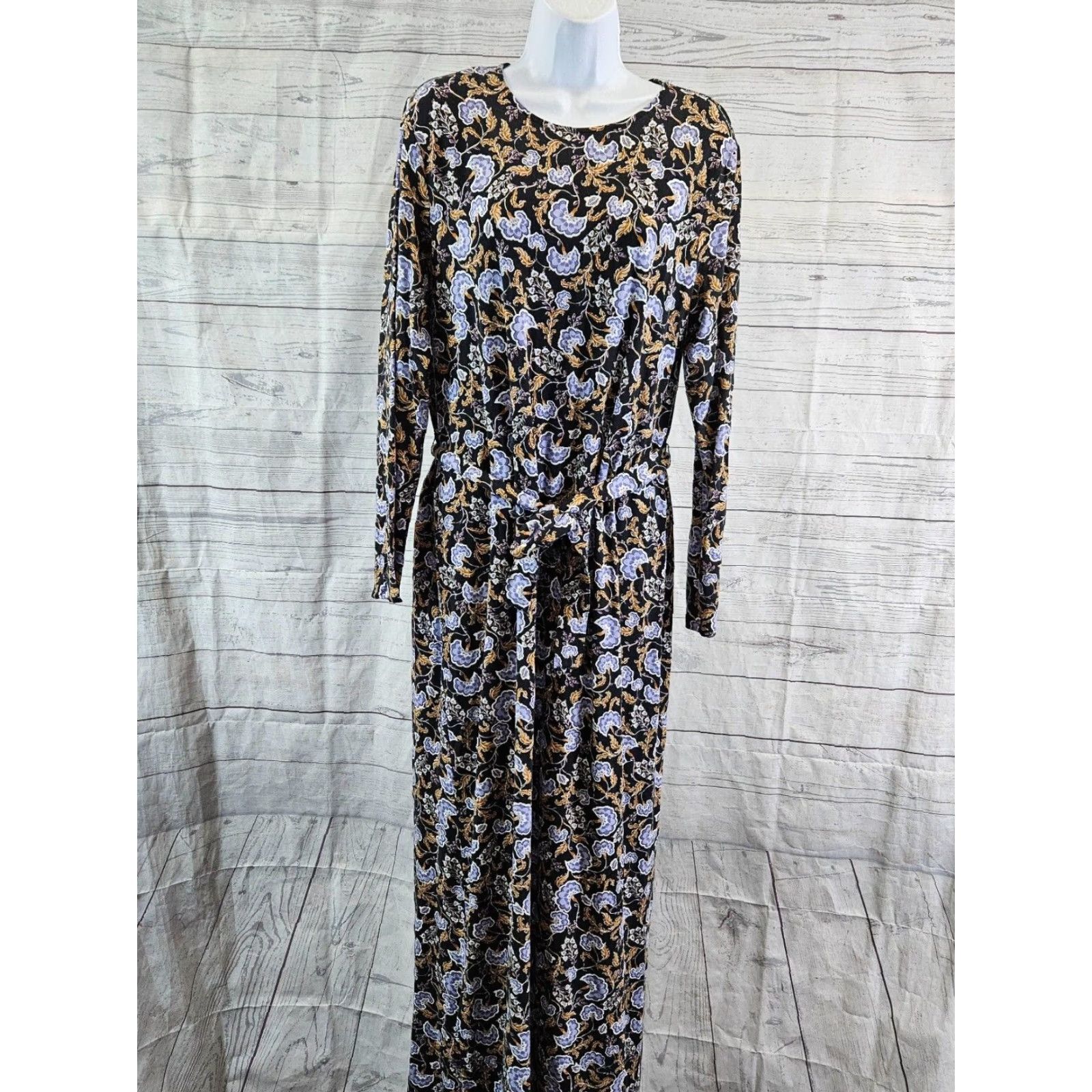 Vintage Garnet Hill Womens Linden Knit Column Maxi Dress Large Black Purple Floral Size L / US 10 / IT 46 - 2 Thumbnail