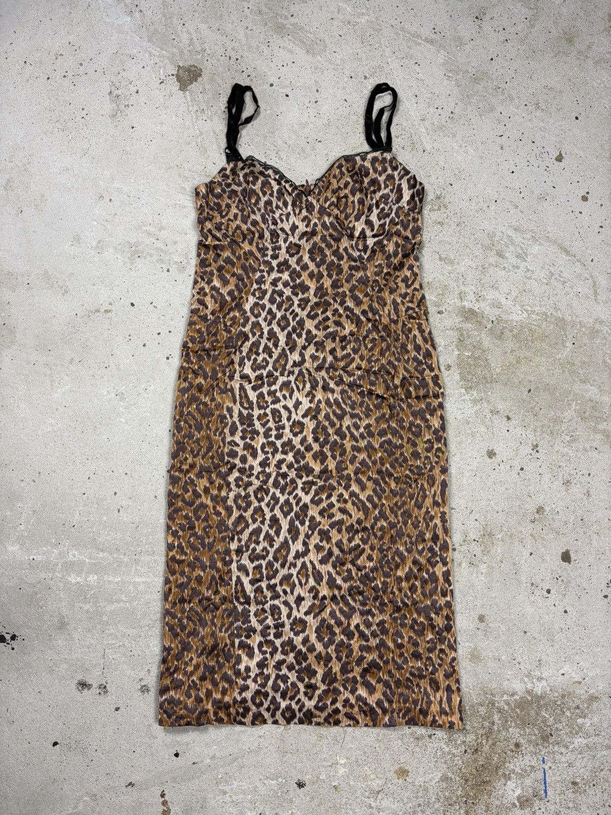 Dolce & Gabbana Vintage 2000s Dolce & Gabbana Leopard Print Slip Dress Lace Size M / US 6-8 / IT 42-44 - 1 Thumbnail